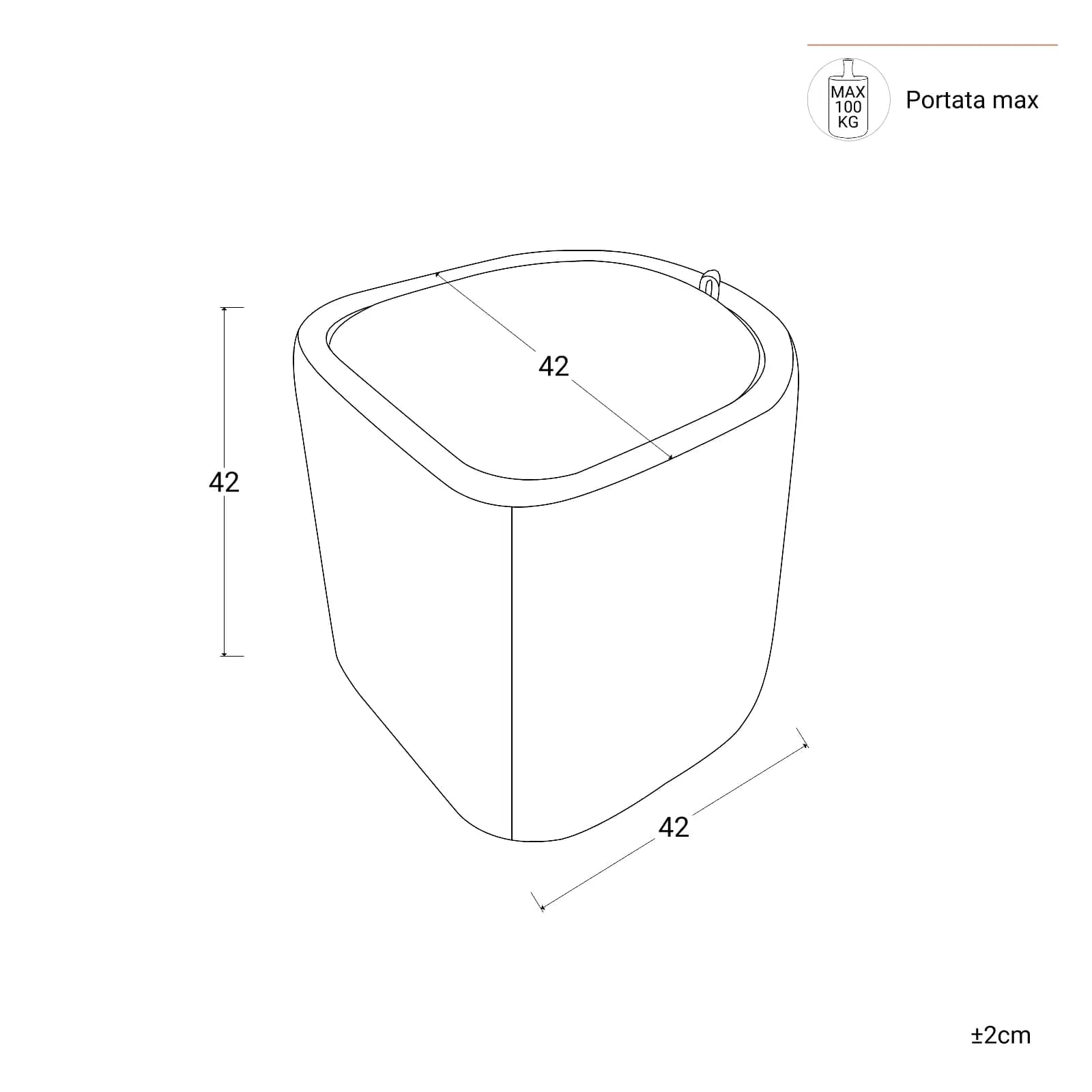Pouf contenitore con vassoio 42 cm in microfibra tortora - Cohen