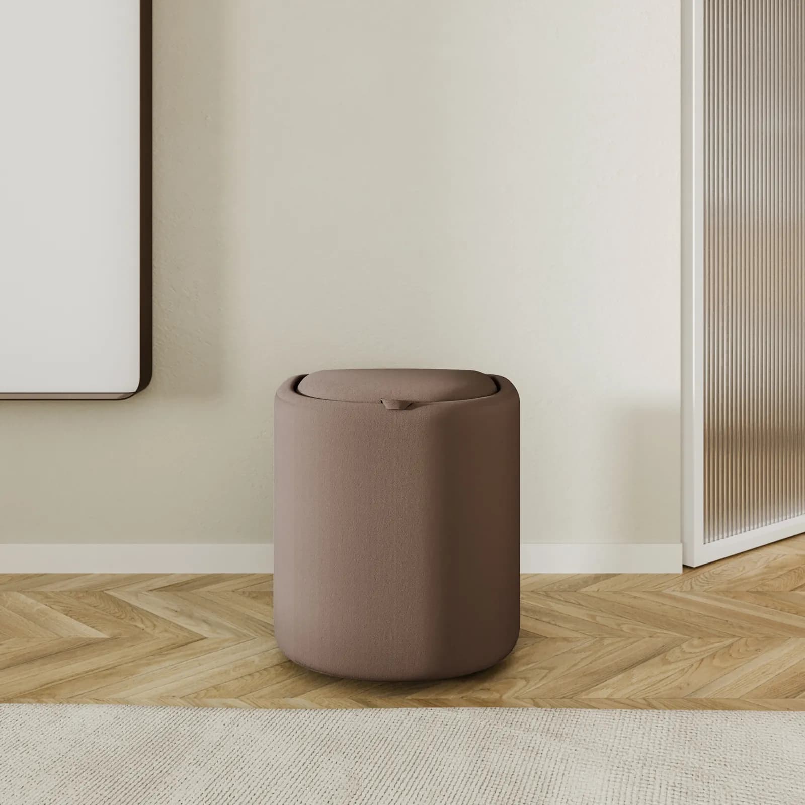 Pouf contenitore con vassoio 42 cm in microfibra tortora - Cohen