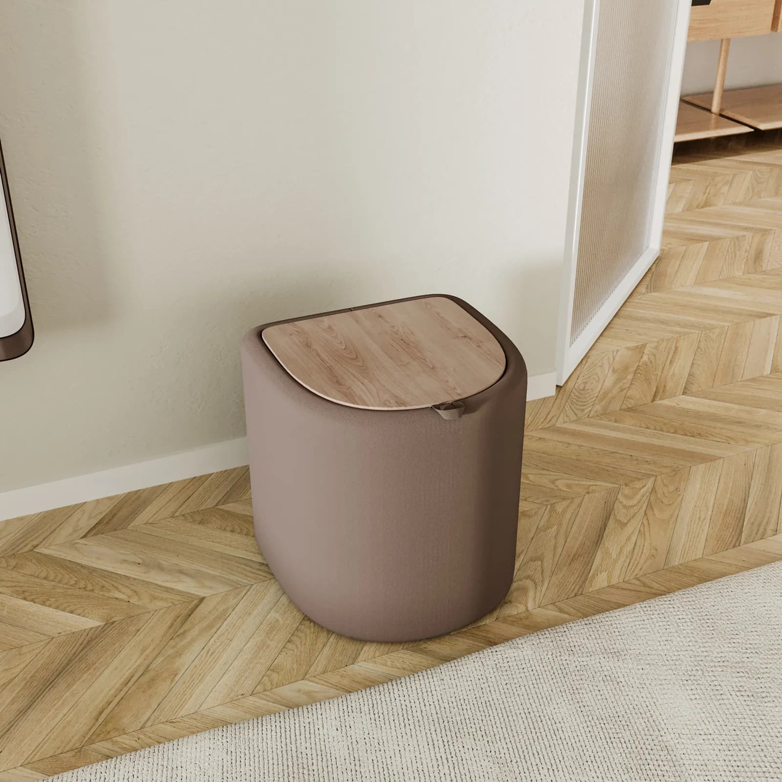 Pouf contenitore con vassoio 42 cm in microfibra tortora - Cohen