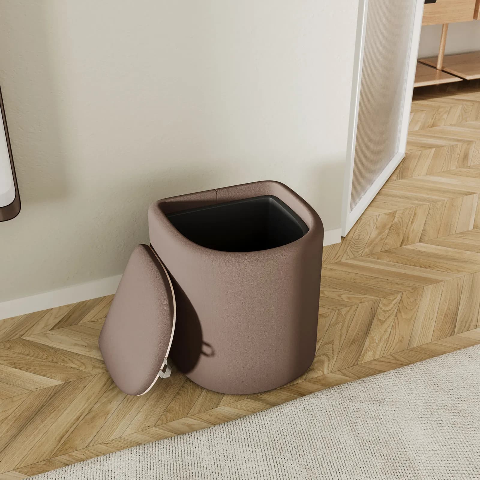 Pouf contenitore con vassoio 42 cm in microfibra tortora - Cohen