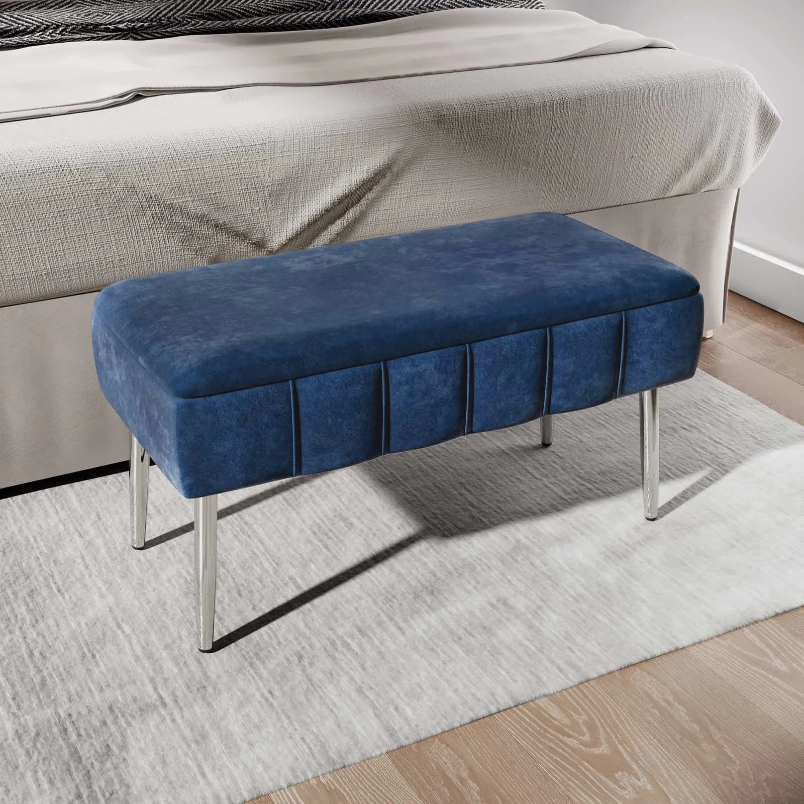 Panca contenitore 79,5 cm in velluto blu notte - Cortys