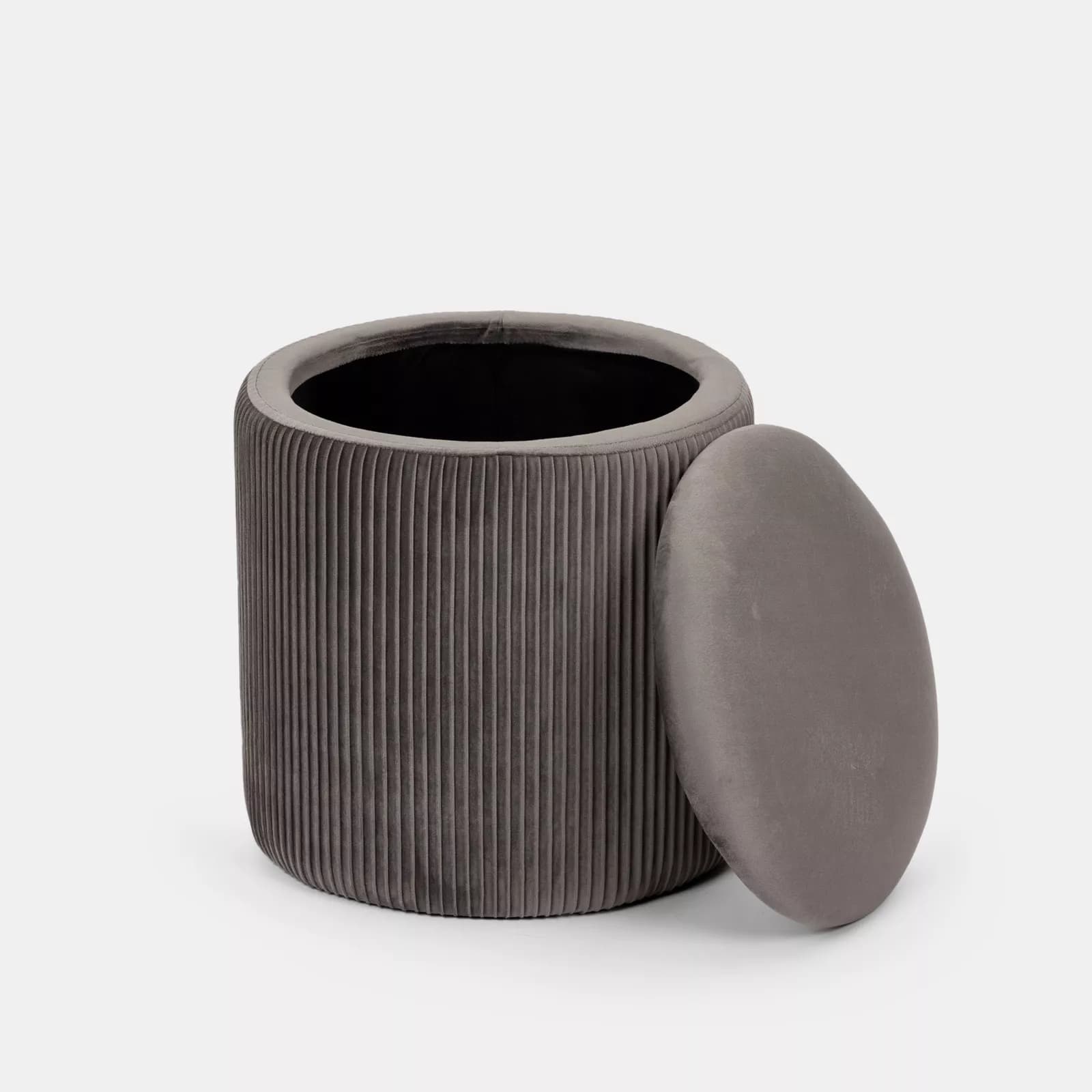 Pouf contenitore rotondo 37 cm in velluto grigio - Blaise