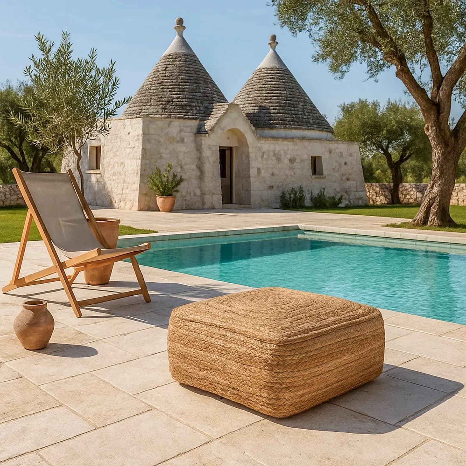 Pouf imbottito da esterno o interno 60x60 cm in juta naturale - Puffy