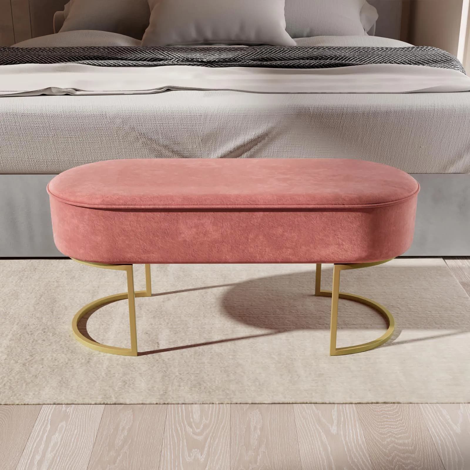 Panca 100 cm in velluto rosa con gambe dorate - Alisander