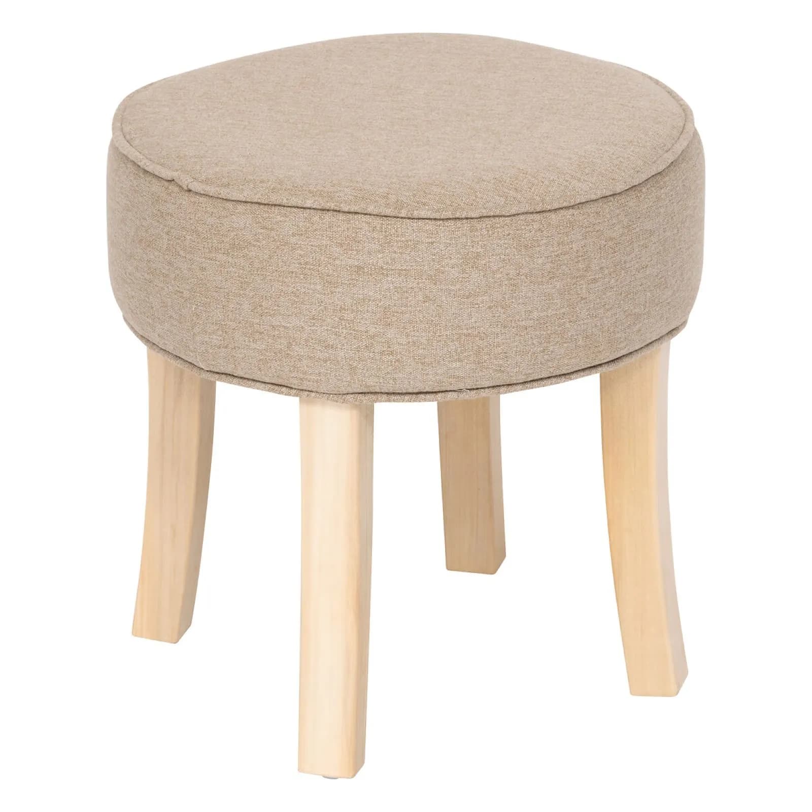 Pouf rotondo 35 cm in tessuto tortora e gambe in legno - Ysabel