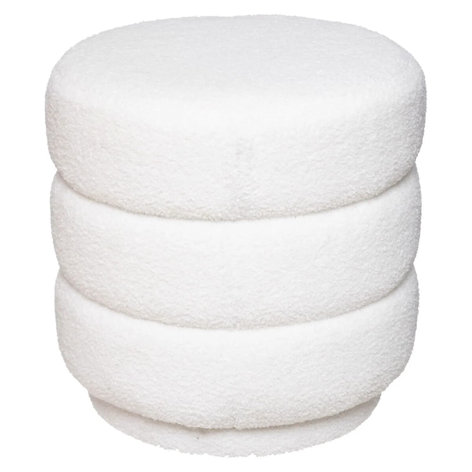 Pouf rotondo 38 cm in tessuto bouclé bianco - Snowy