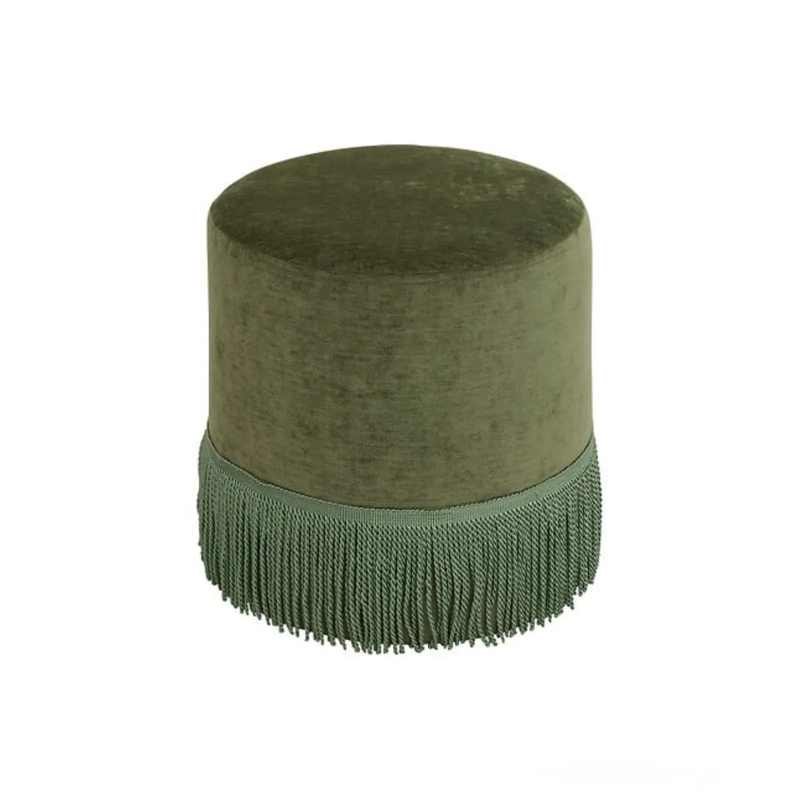 Pouf rotondo 38 cm in ciniglia verde con frange - Duchessa