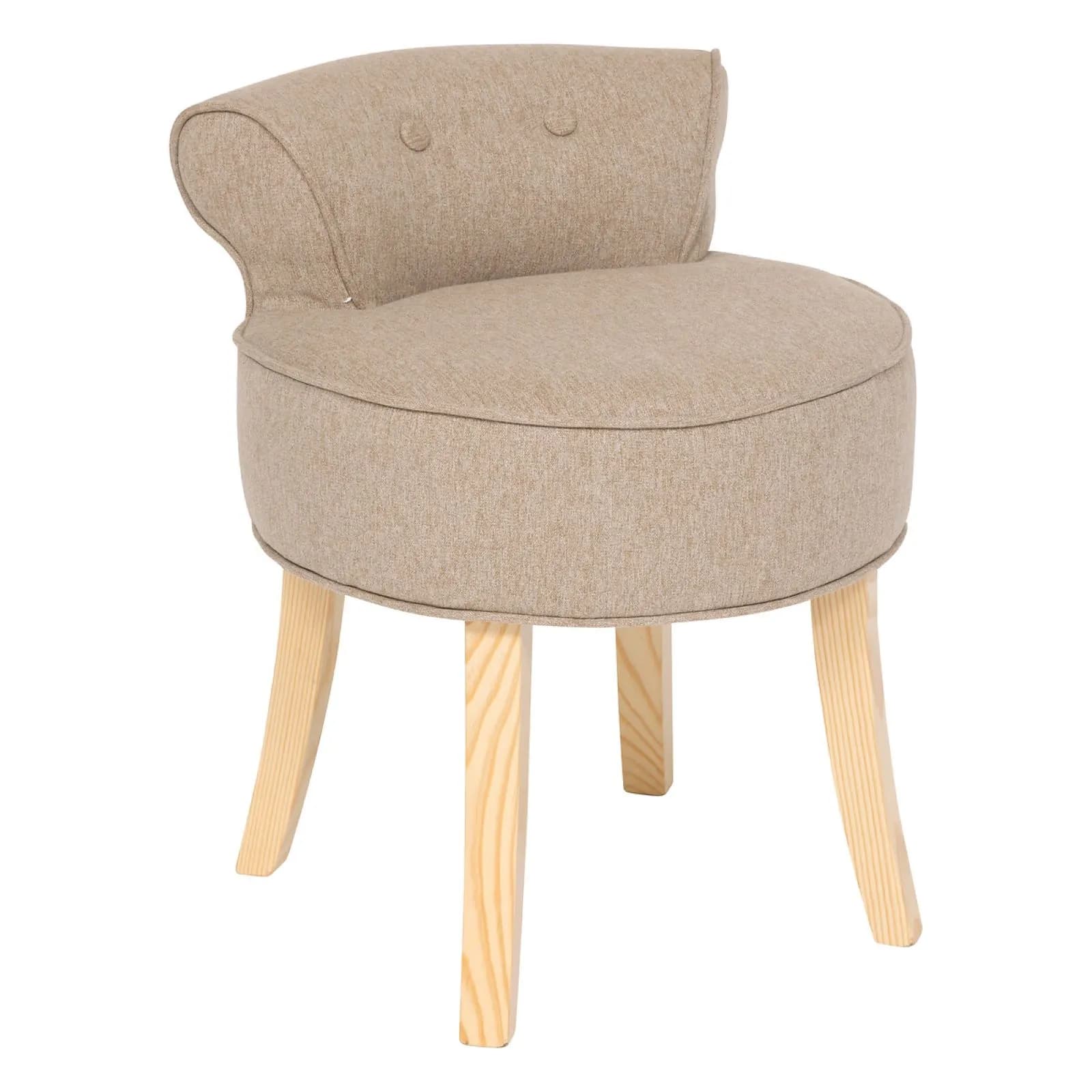 Pouf rotondo 49 cm in tessuto melange tortora e gambe in legno - Ysabel