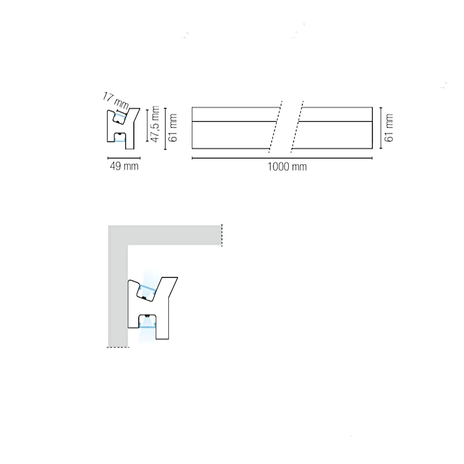 Profilo biemissione 100x4,9 m in gesso e alluminio bianco - Doble