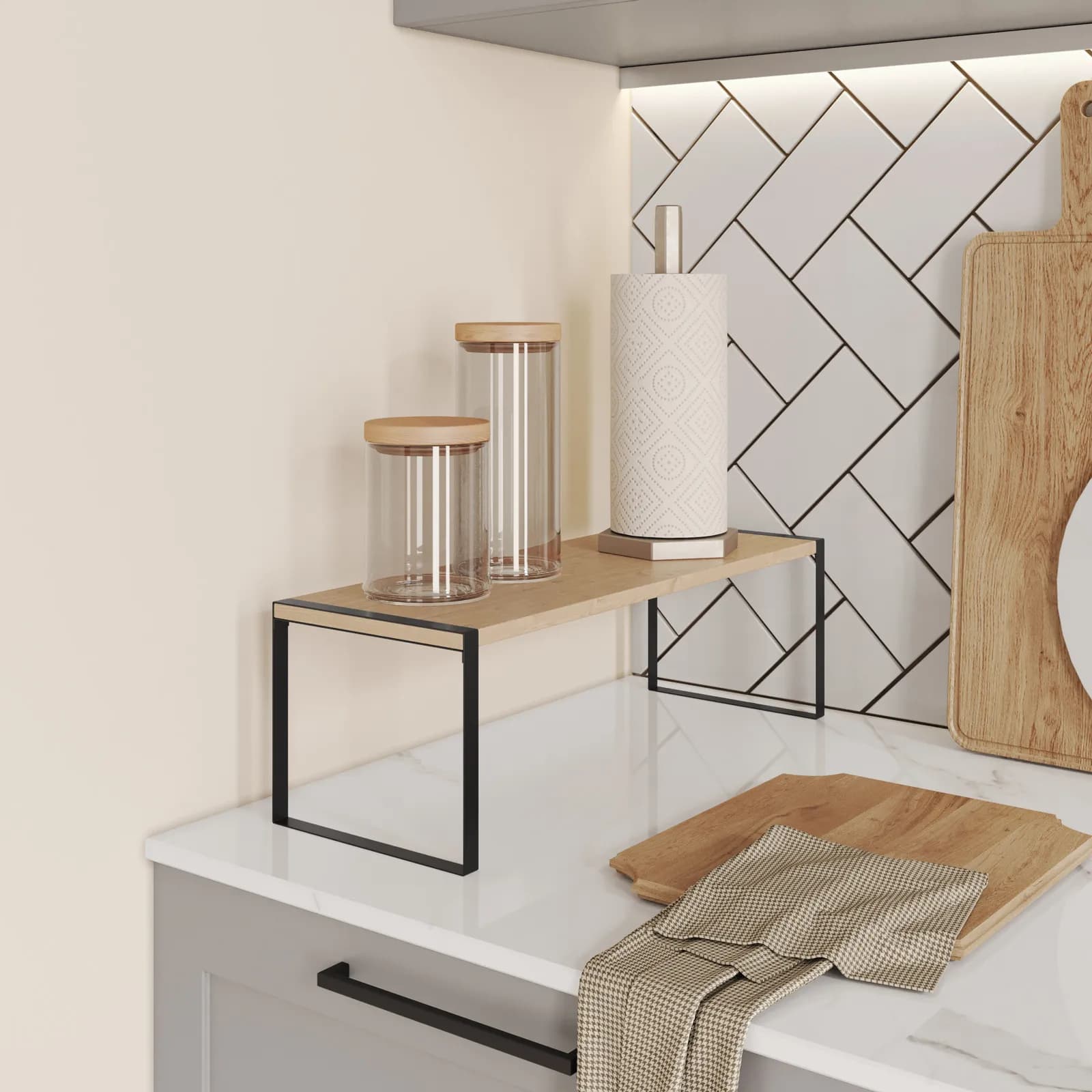 Ripiano d'appoggio 50x15h cm effetto rovere e acciaio nero - Mimid
