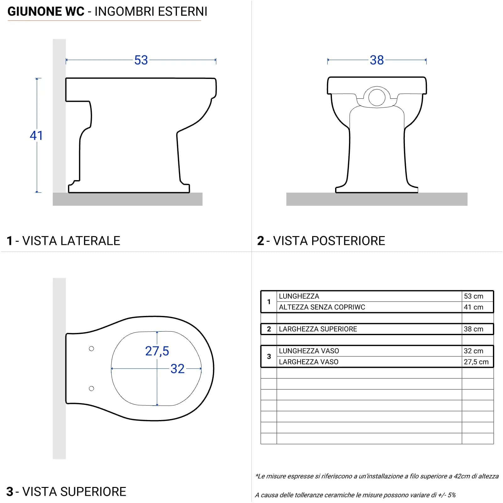 Sanitari classici bagno completo wc bidet e lavabo con colonna Azzurra Giunone