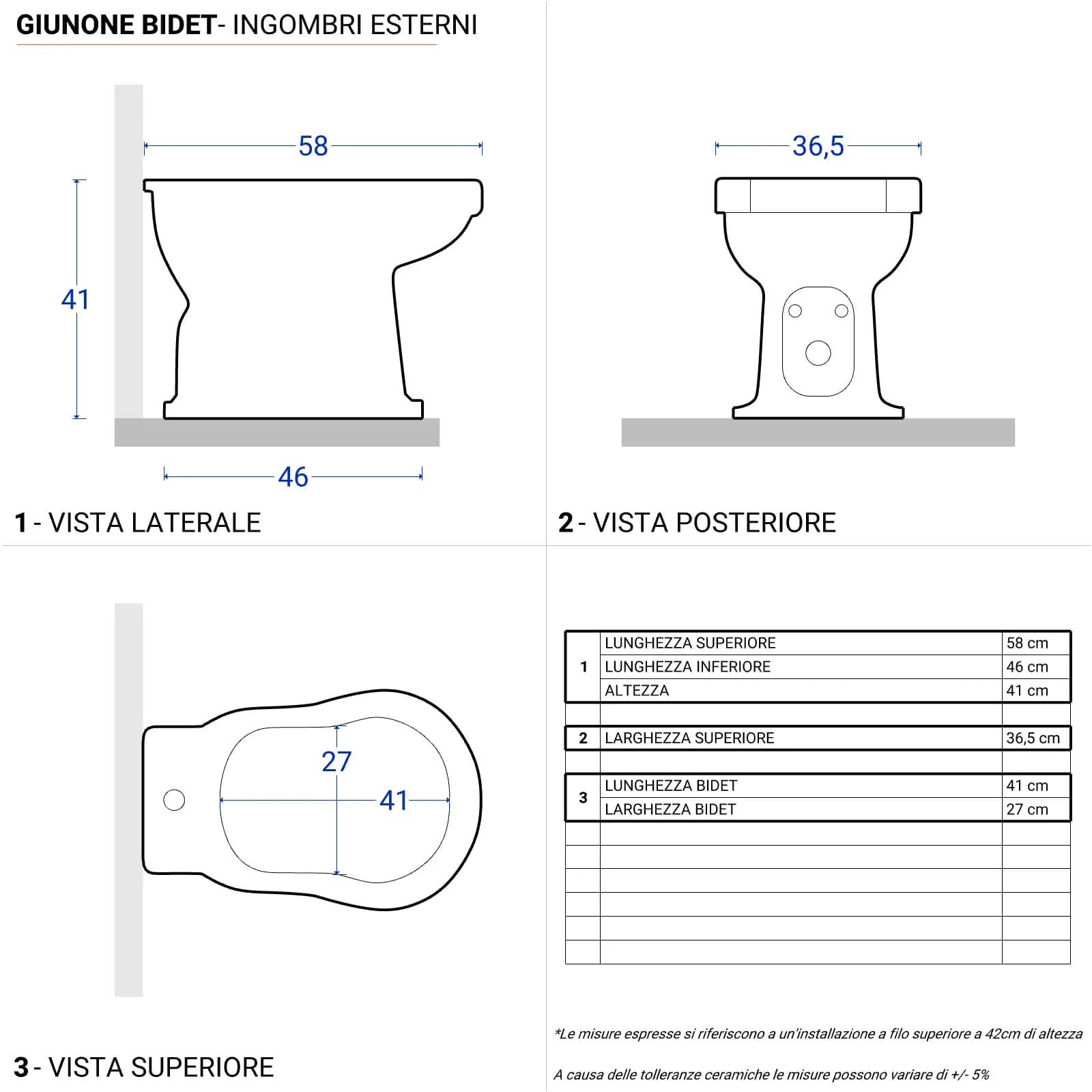 Sanitari classici bagno completo wc bidet e lavabo con colonna Azzurra Giunone