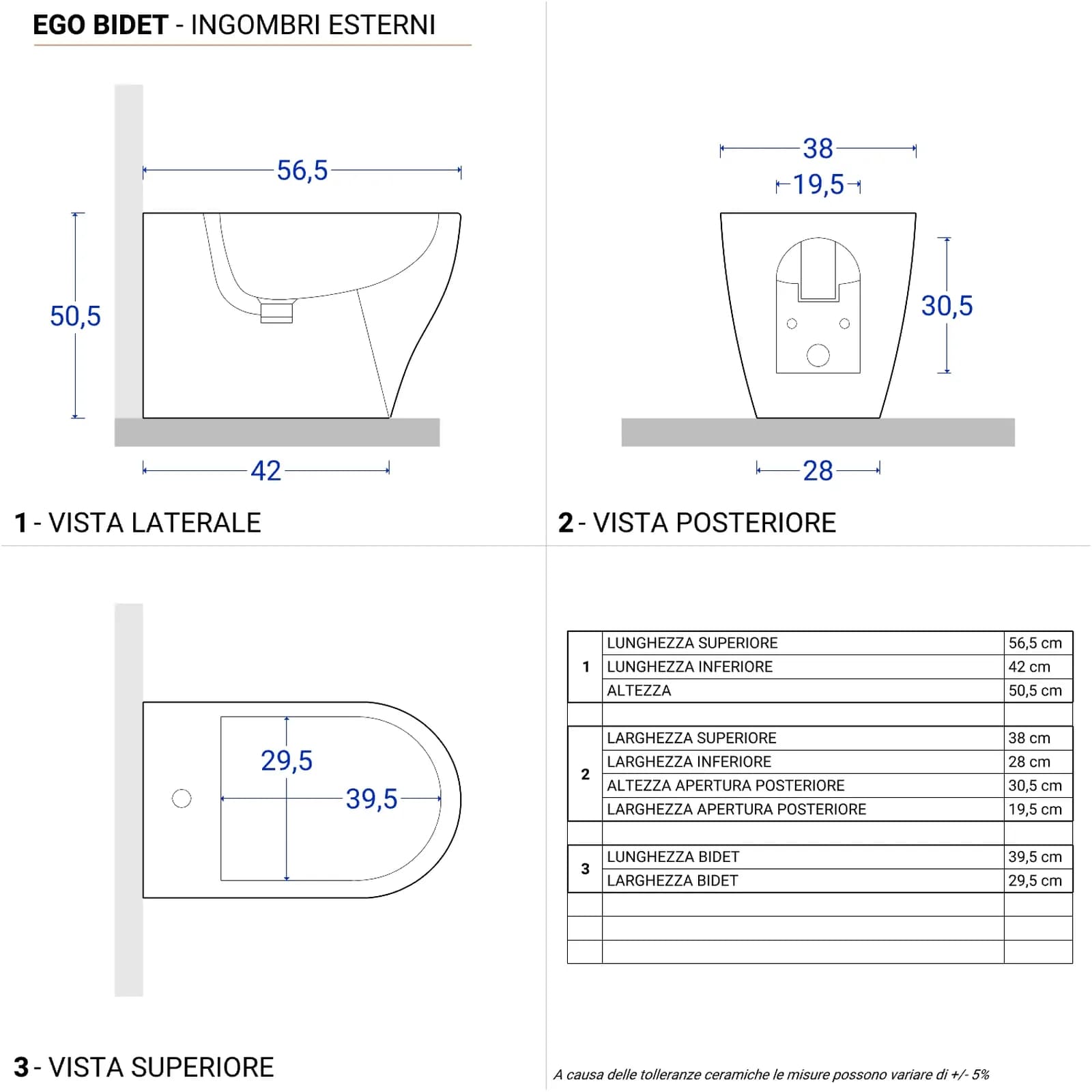 Sanitari filomuro rialzati 50 h cm risparmio idrico con sedile SoftClose - Ego