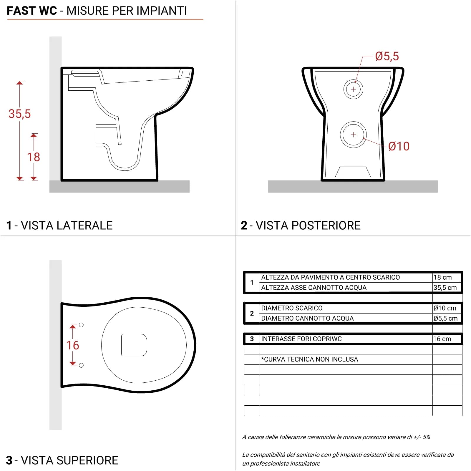 Sanitari filomuro a terra vaso + bidet e sedile soft-close Azzurra Fast in ceramica
