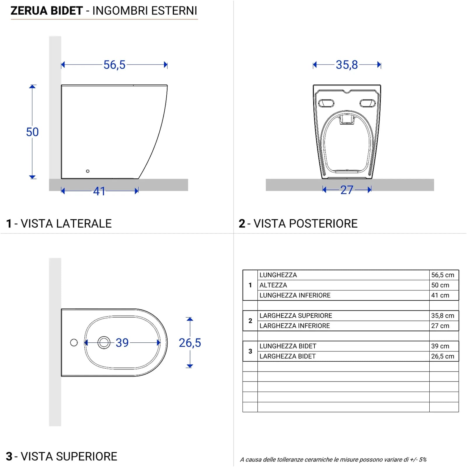 Sanitari filomuro H 50 cm bianco in ceramica con copriwc - Zerua