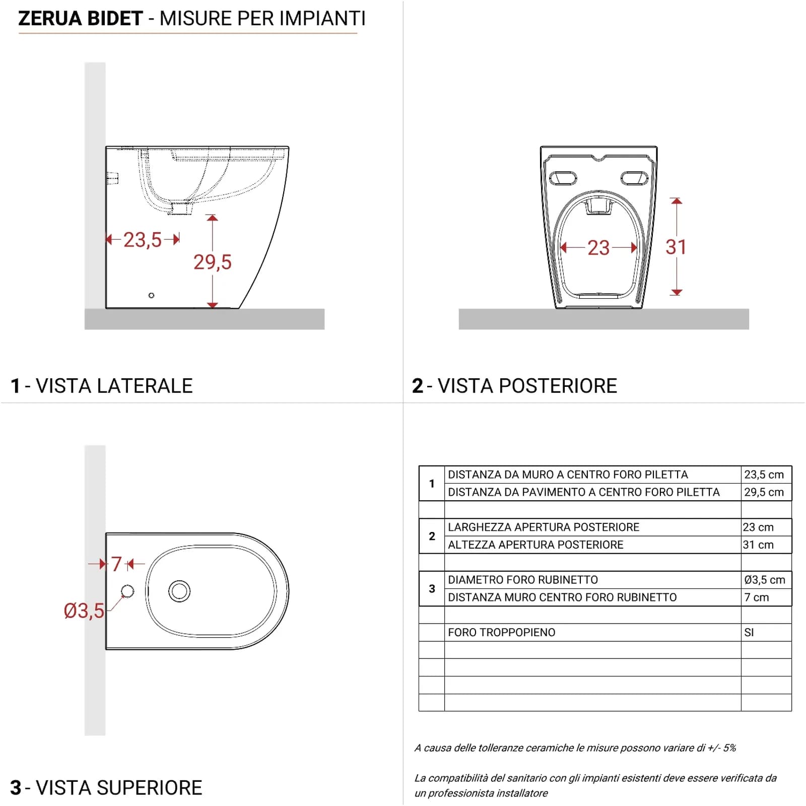 Sanitari filomuro H 50 cm bianco in ceramica con copriwc - Zerua