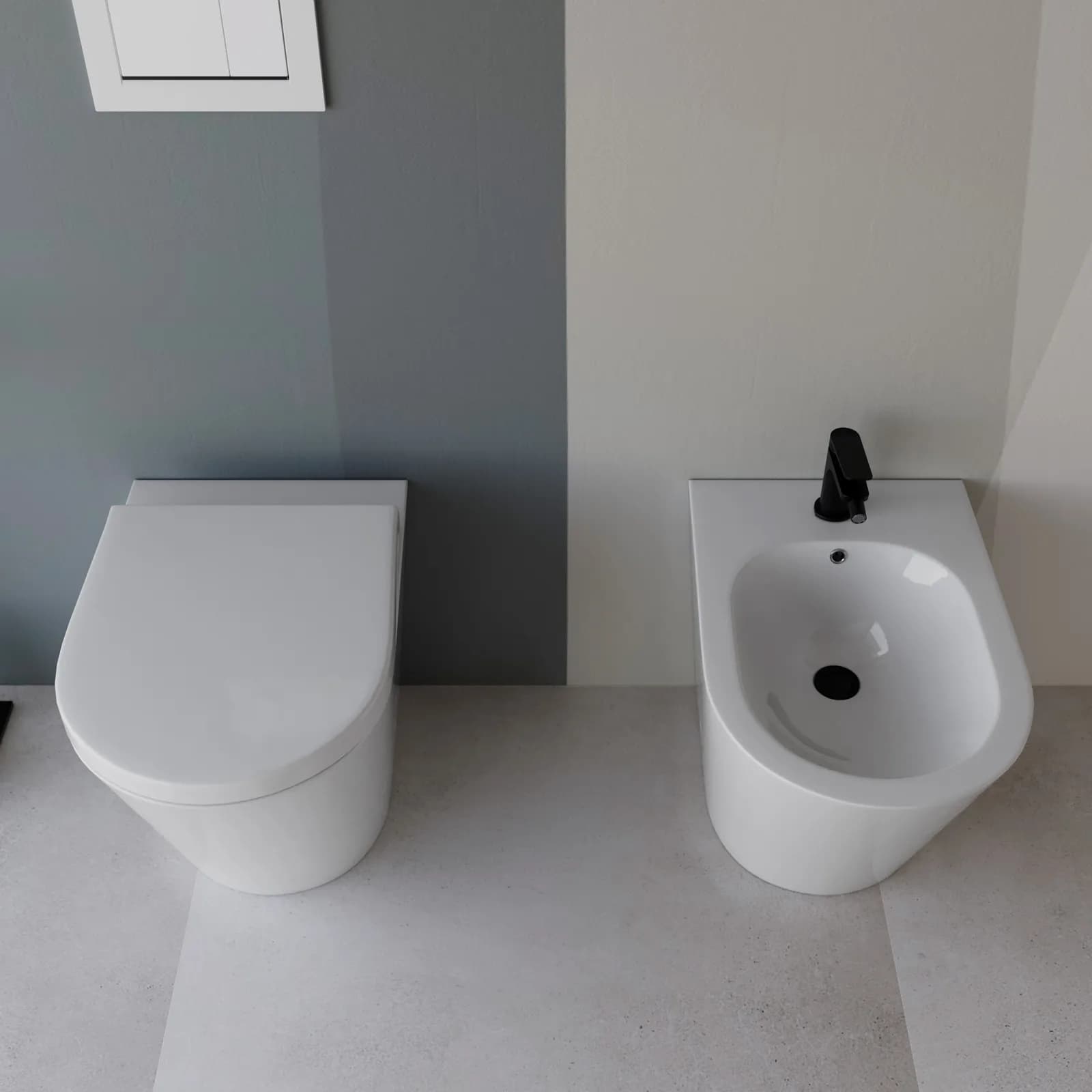 Sanitari filomuro con copriwc Soft-Close in ceramica bianco - Aura