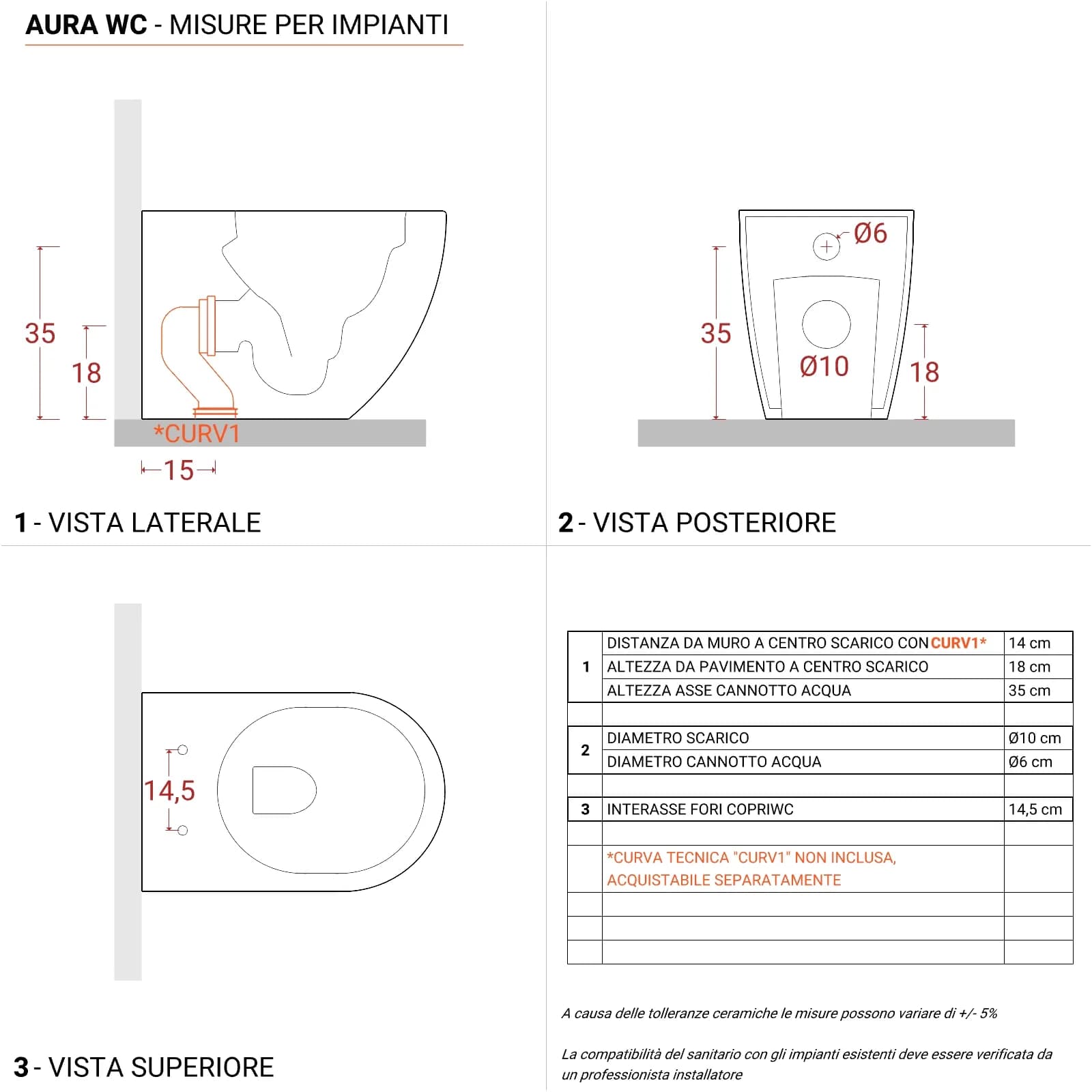 Sanitari filomuro con copriwc Soft-Close in ceramica bianco - Aura
