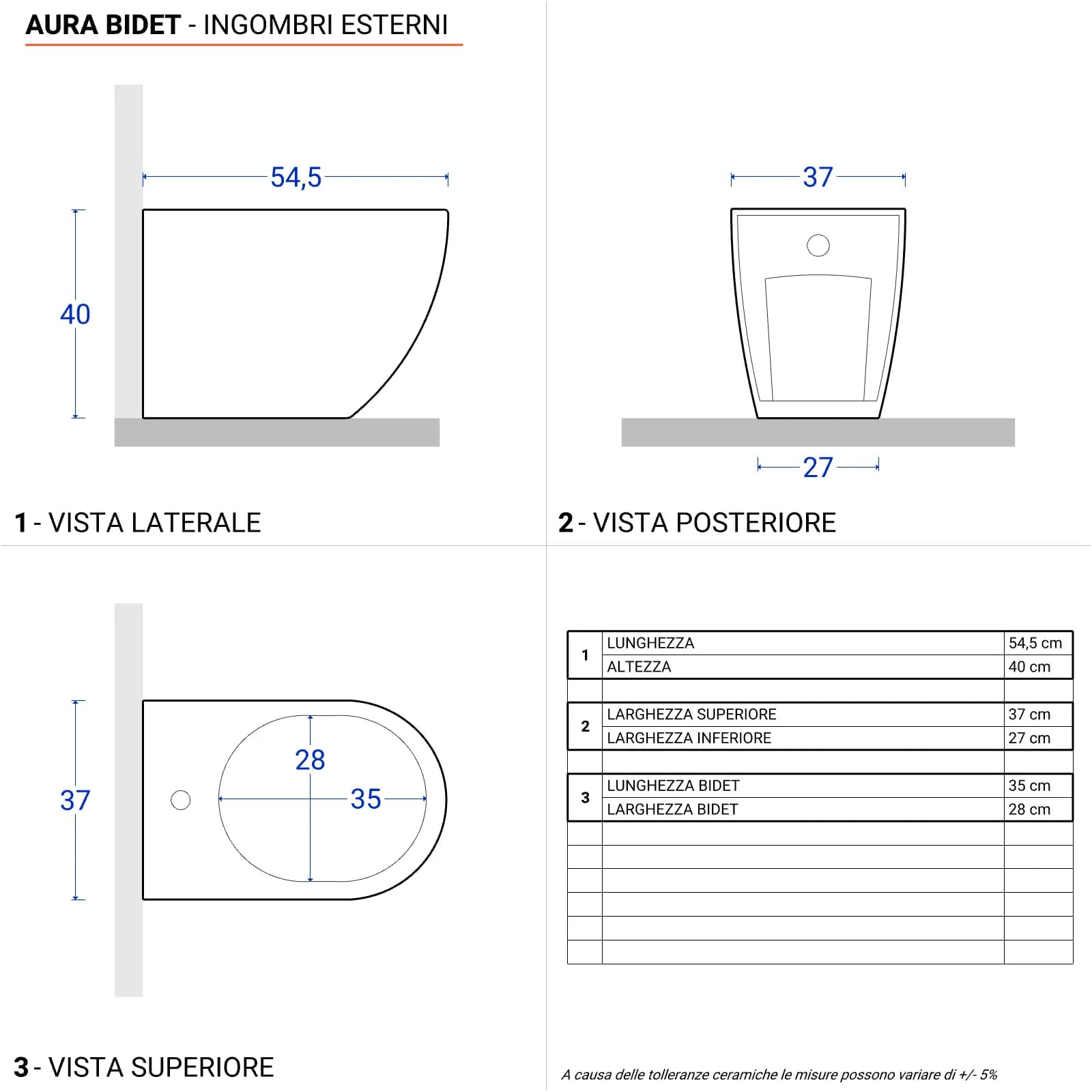 Sanitari filomuro con copriwc Soft-Close in ceramica bianco - Aura