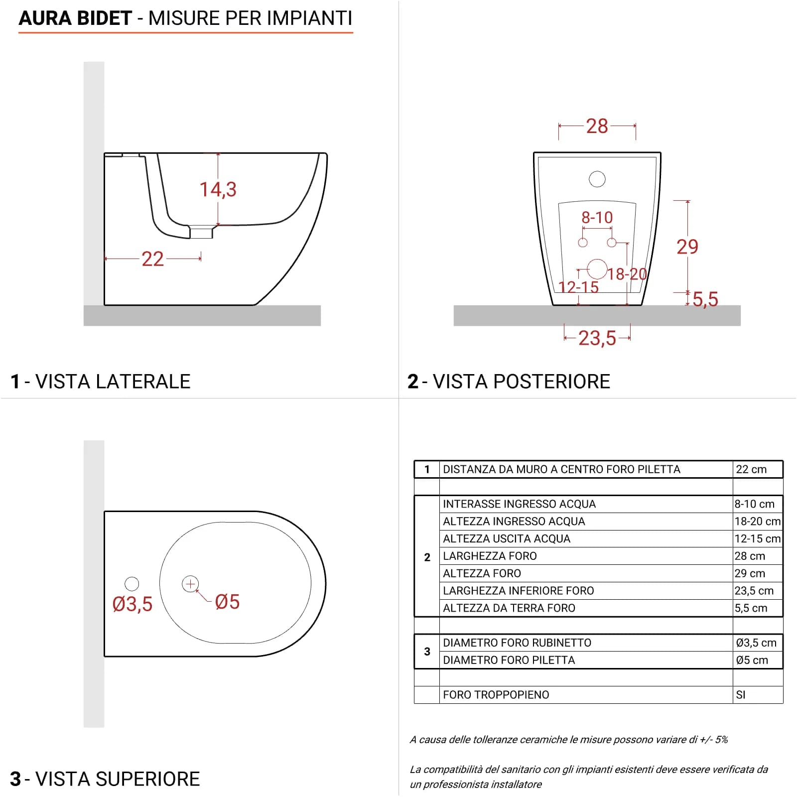 Sanitari filomuro con copriwc Soft-Close in ceramica bianco - Aura