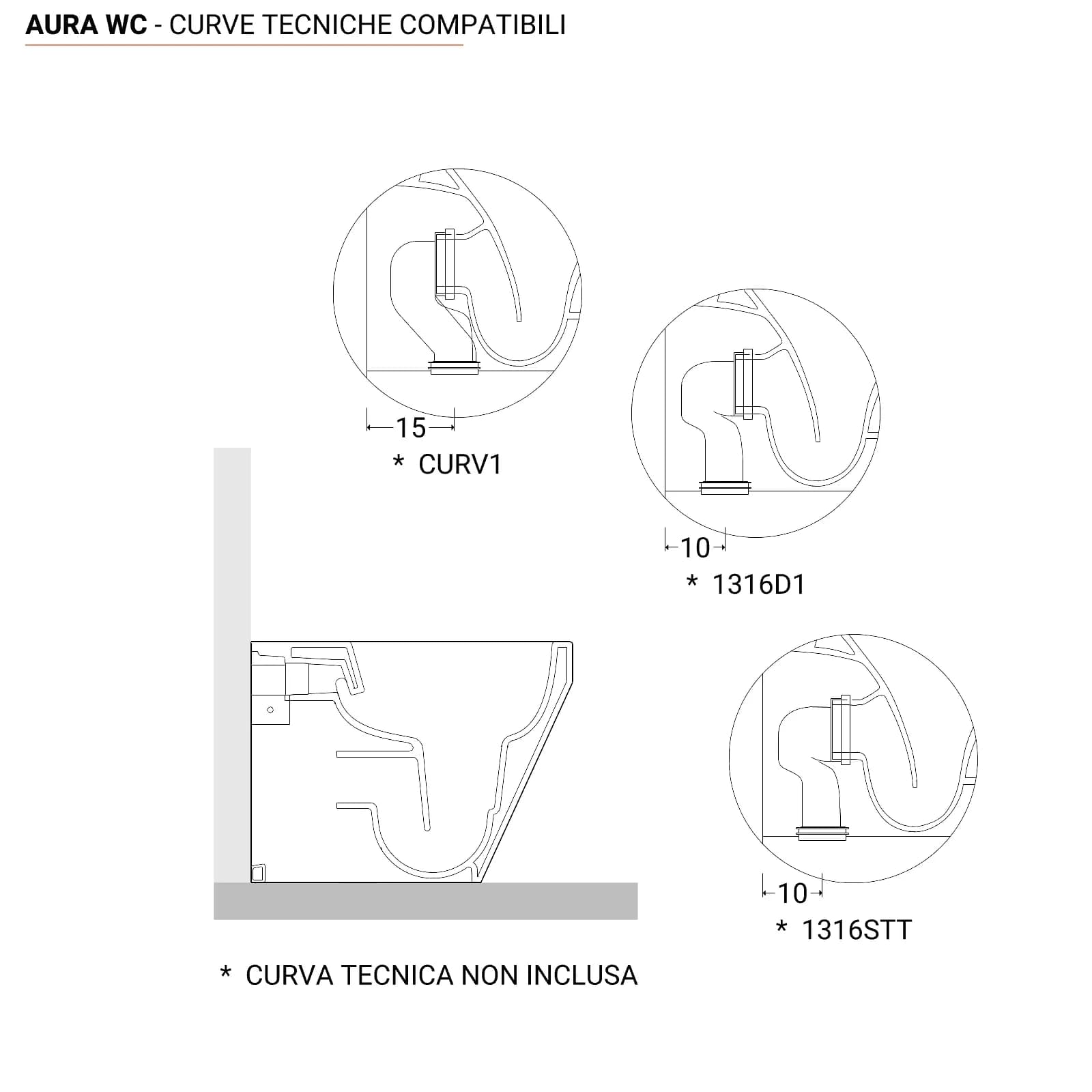 Sanitari filomuro con copriwc Soft-Close in ceramica bianco - Aura