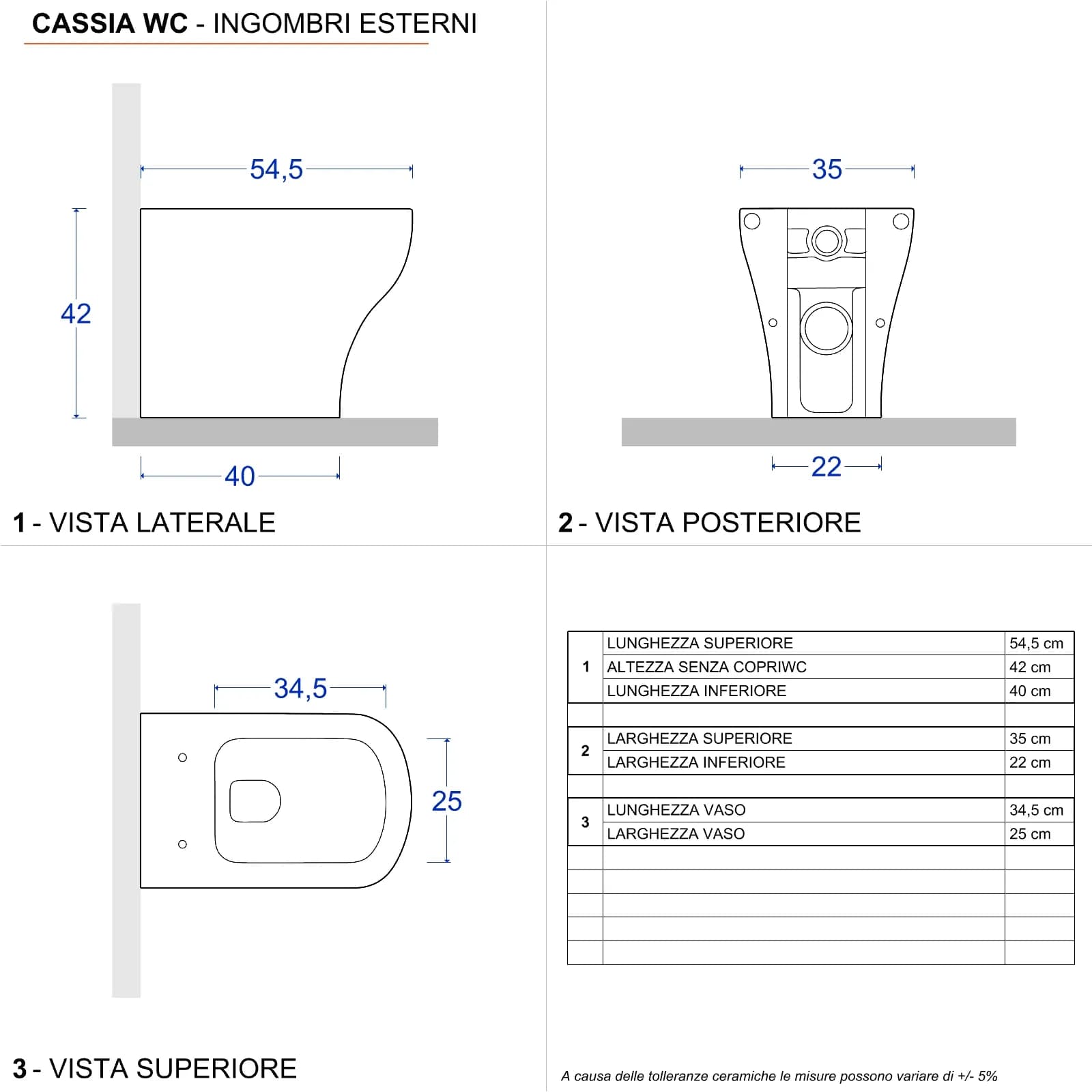 Sanitari filomuro con sedile softclose bianco lucido - Cassia di Sanitosco