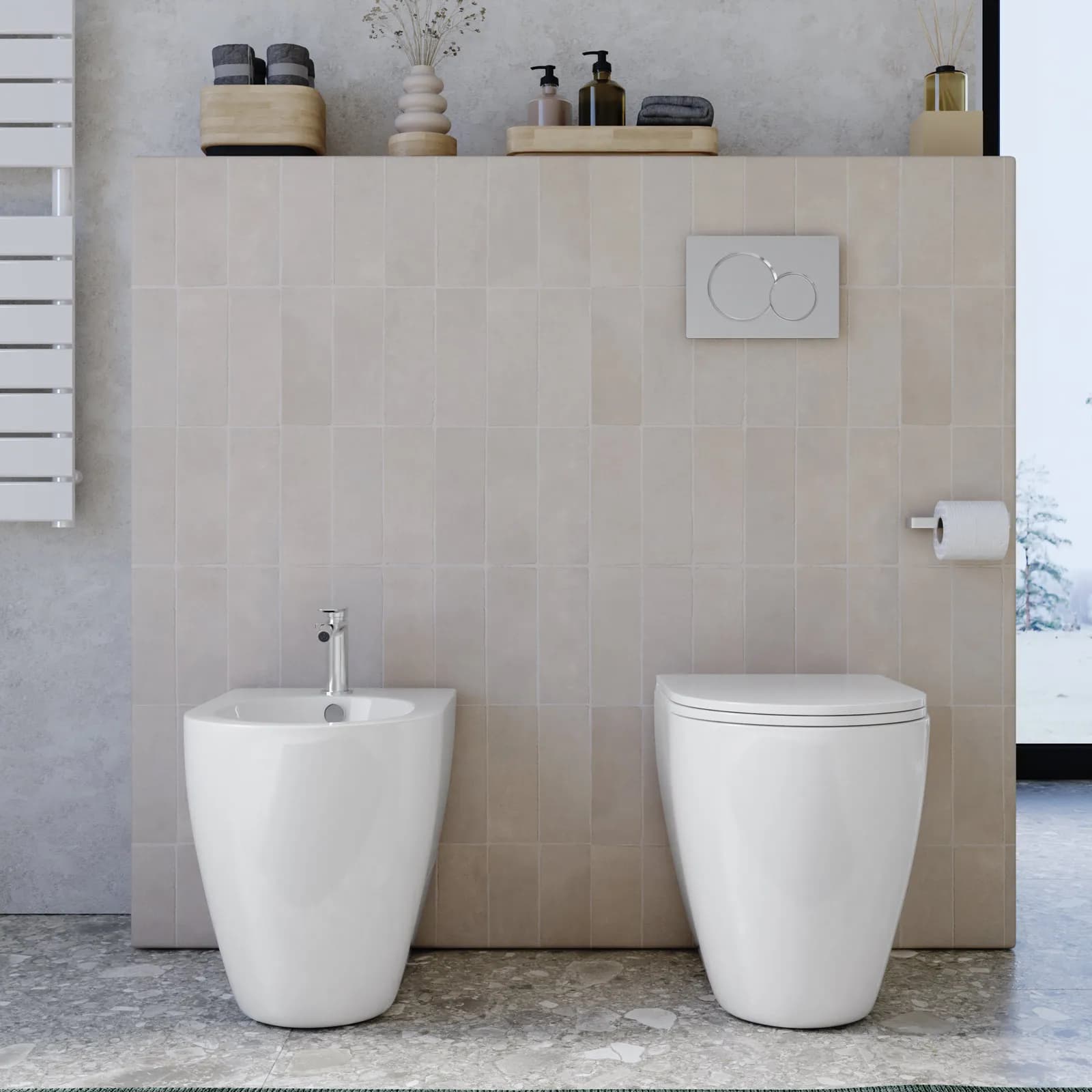 Sanitari filomuro in ceramica con sedile softclose e sgancio rapido - Palt