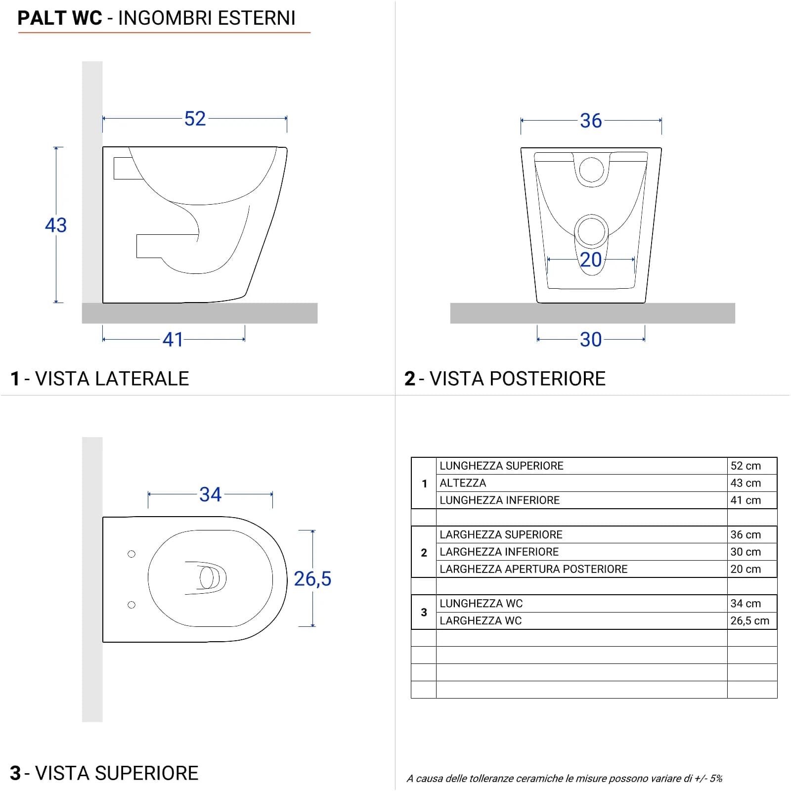 Sanitari filomuro in ceramica con sedile softclose e sgancio rapido - Palt