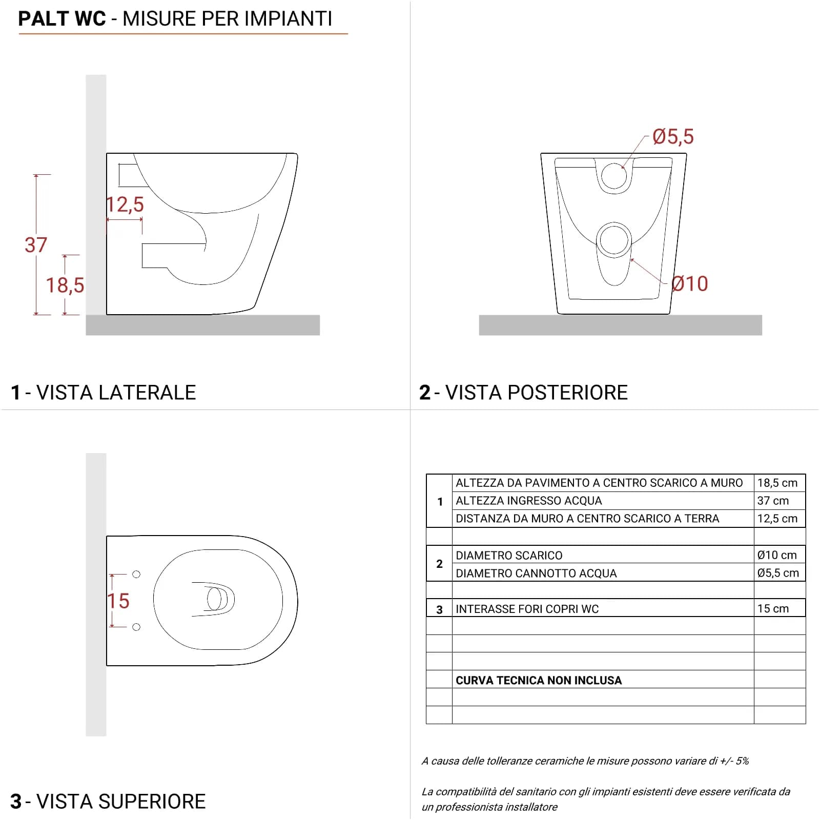 Sanitari filomuro in ceramica con sedile softclose e sgancio rapido - Palt