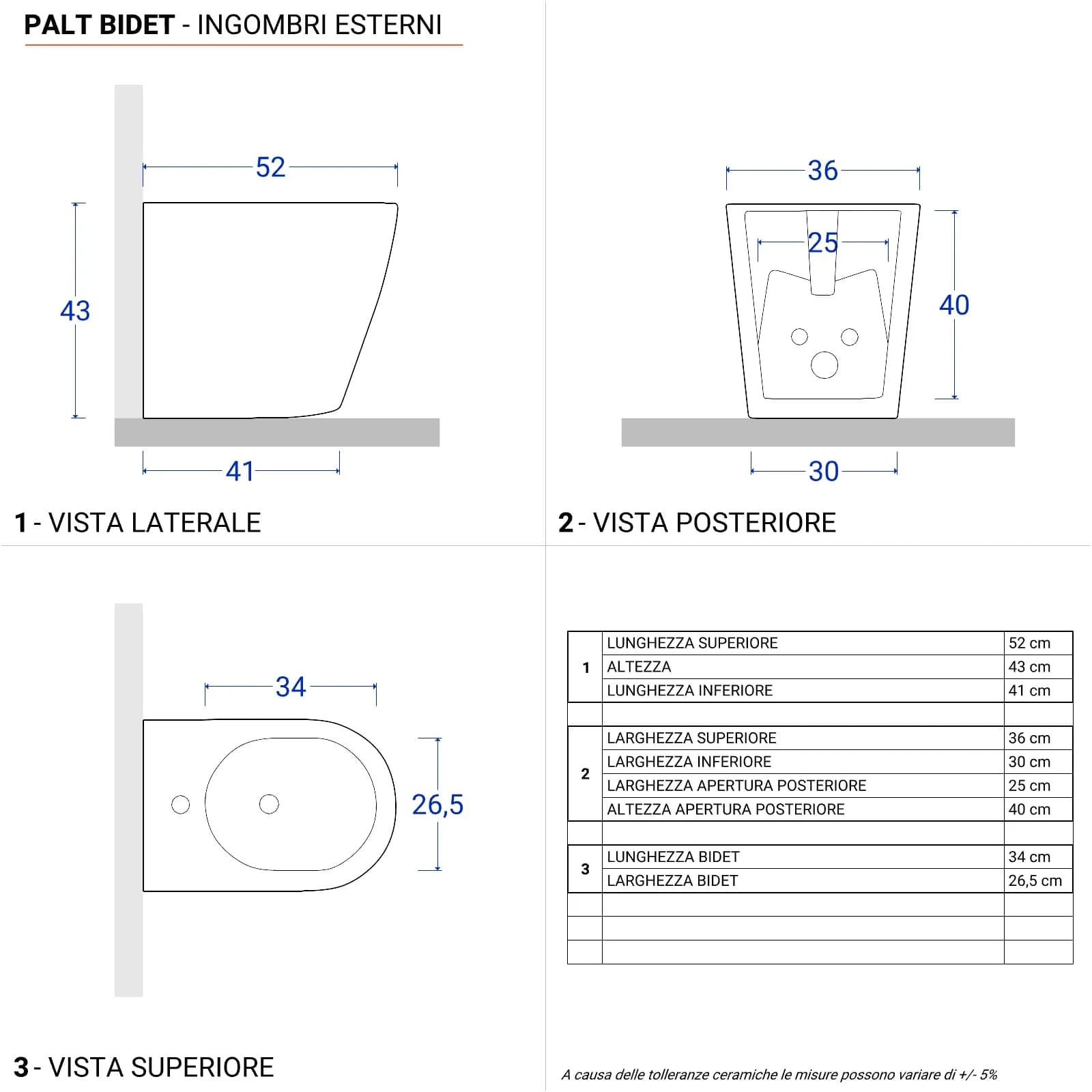Sanitari filomuro in ceramica con sedile softclose e sgancio rapido - Palt
