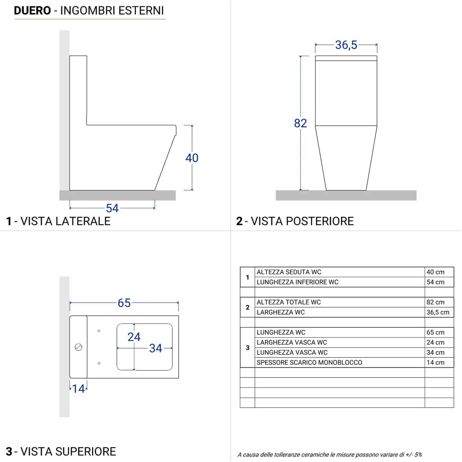 Sanitari filomuro in ceramica con wc monoblocco rimless e copriwc softclose - Lena