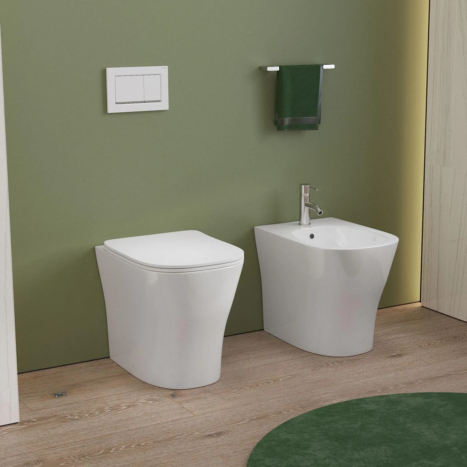 Sanitari filomuro con copriwc softclose con sgancio rapido - Clessidra