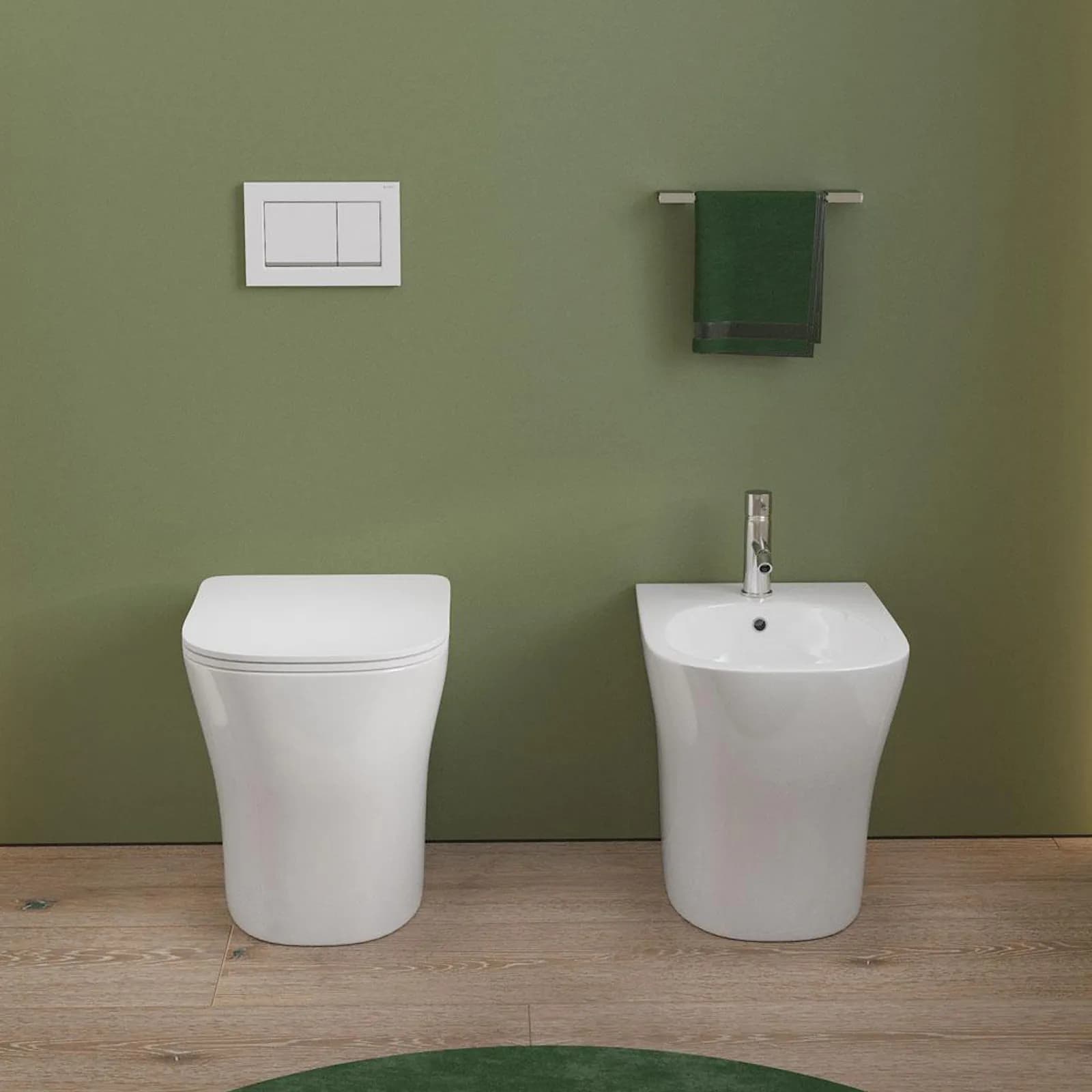 Sanitari filomuro con copriwc softclose con sgancio rapido - Clessidra