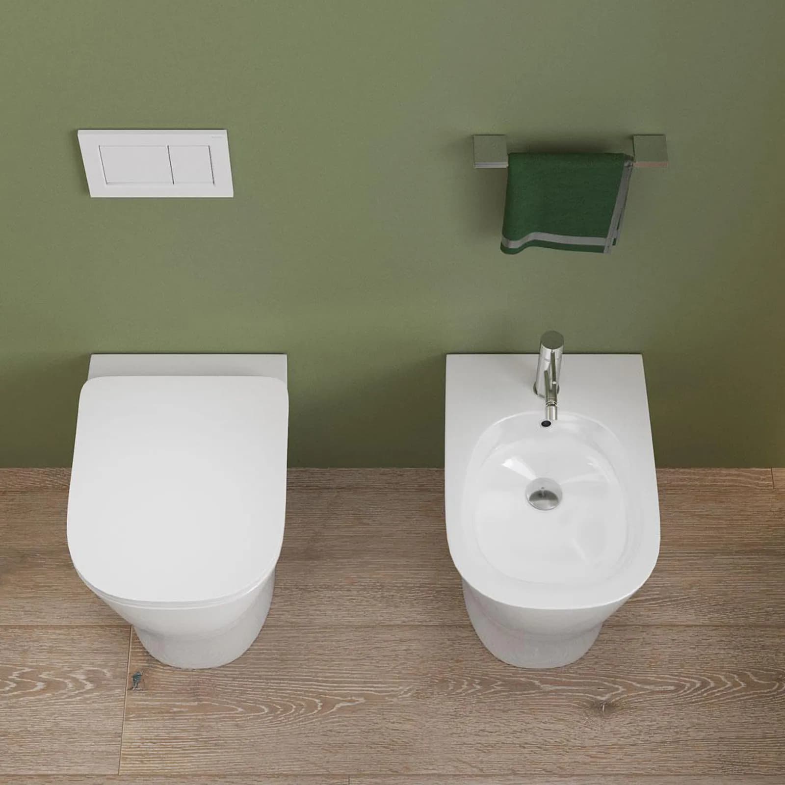 Sanitari filomuro con copriwc softclose con sgancio rapido - Clessidra