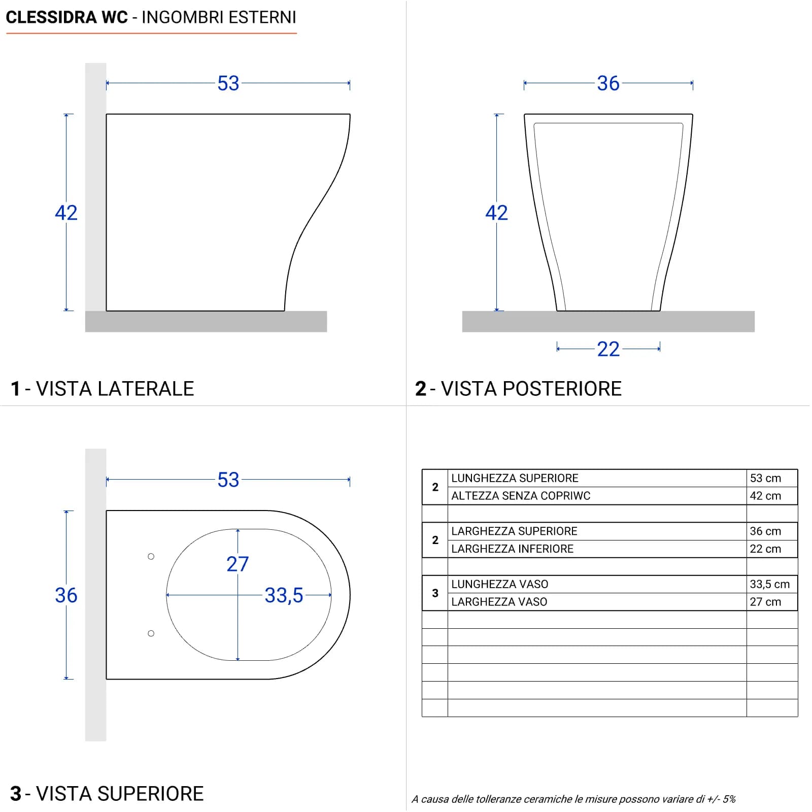 Sanitari filomuro con copriwc softclose con sgancio rapido - Clessidra