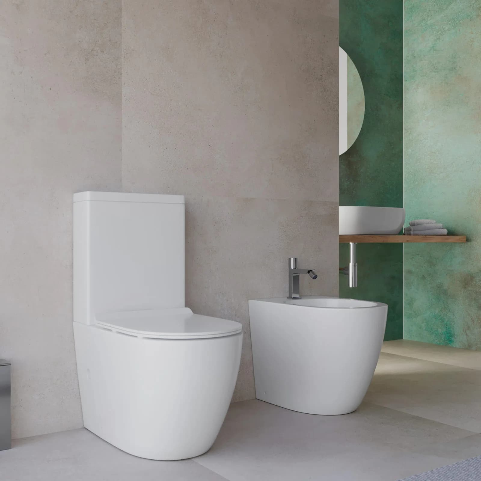Sanitari filomuro vaso monoblocco sedile SoftClose ceramica bianco lucido - Nadir