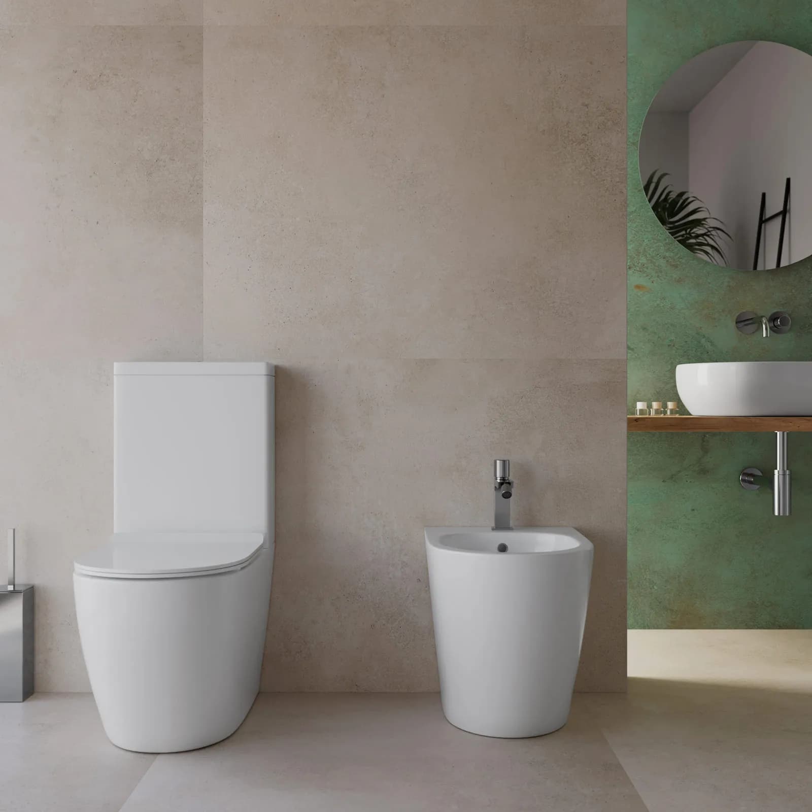 Sanitari filomuro vaso monoblocco sedile SoftClose ceramica bianco lucido - Nadir