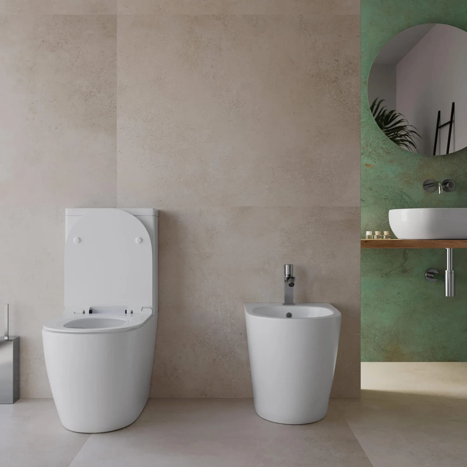 Sanitari filomuro vaso monoblocco sedile SoftClose ceramica bianco lucido - Nadir
