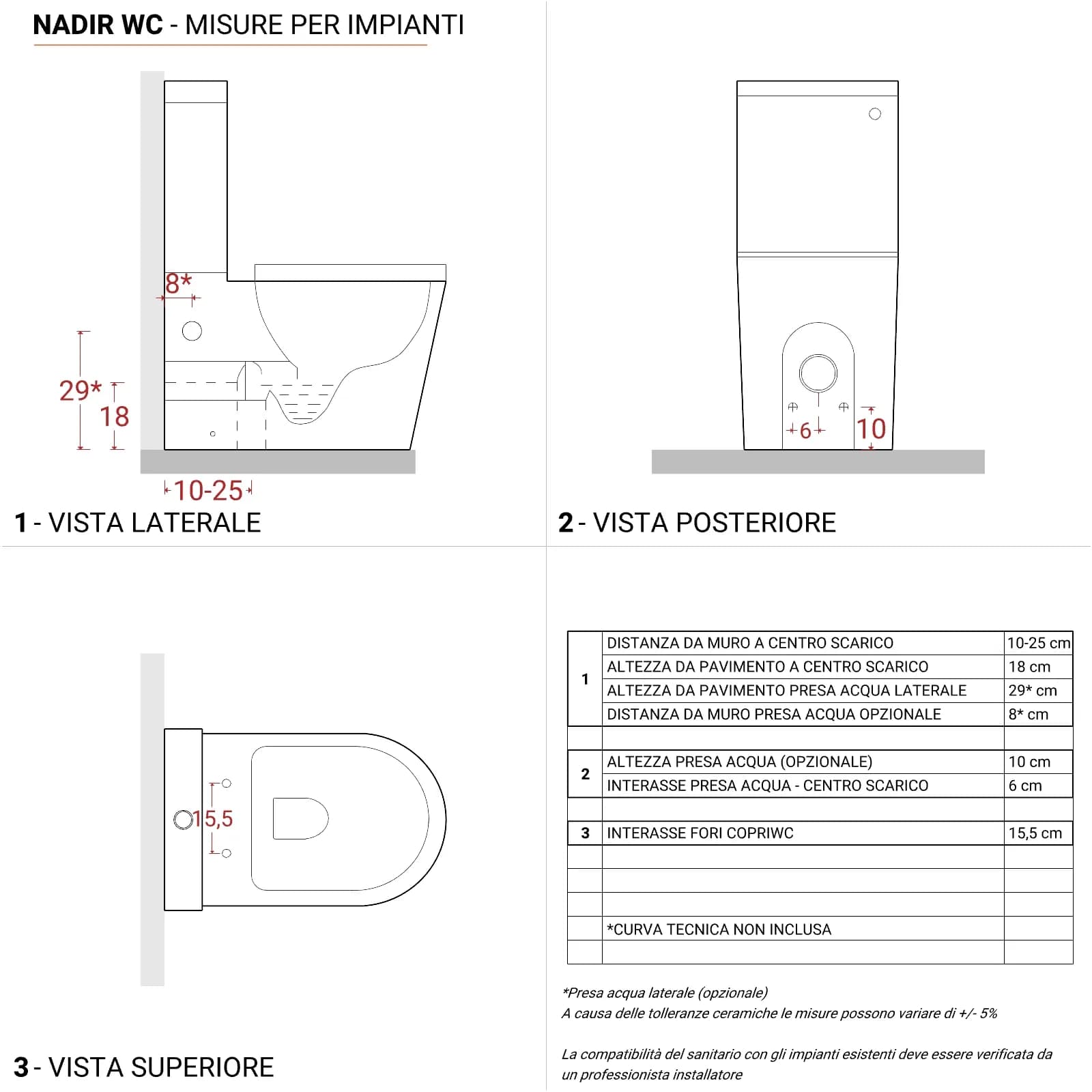 Sanitari filomuro vaso monoblocco sedile SoftClose ceramica bianco lucido - Nadir