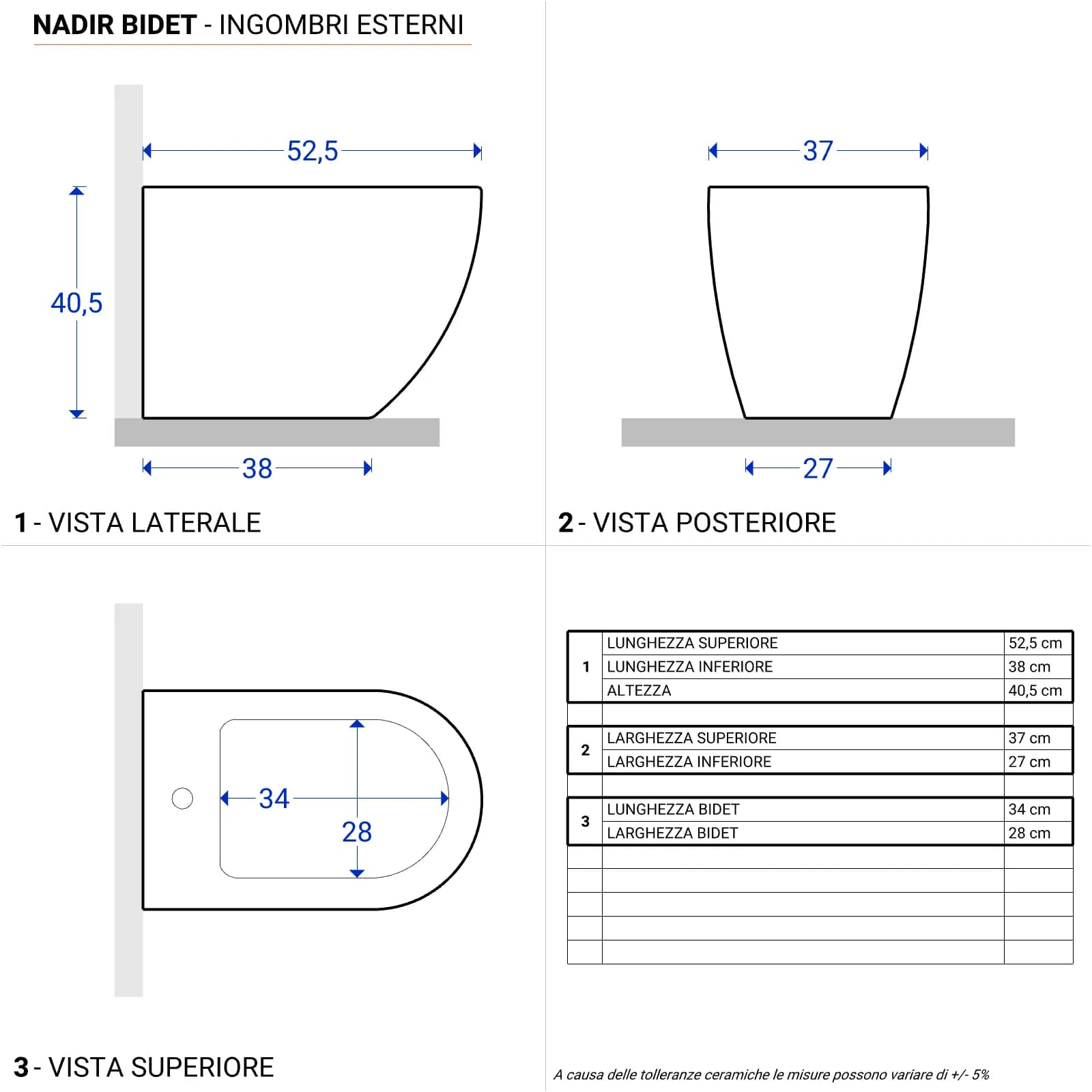 Sanitari filomuro vaso monoblocco sedile SoftClose ceramica bianco lucido - Nadir