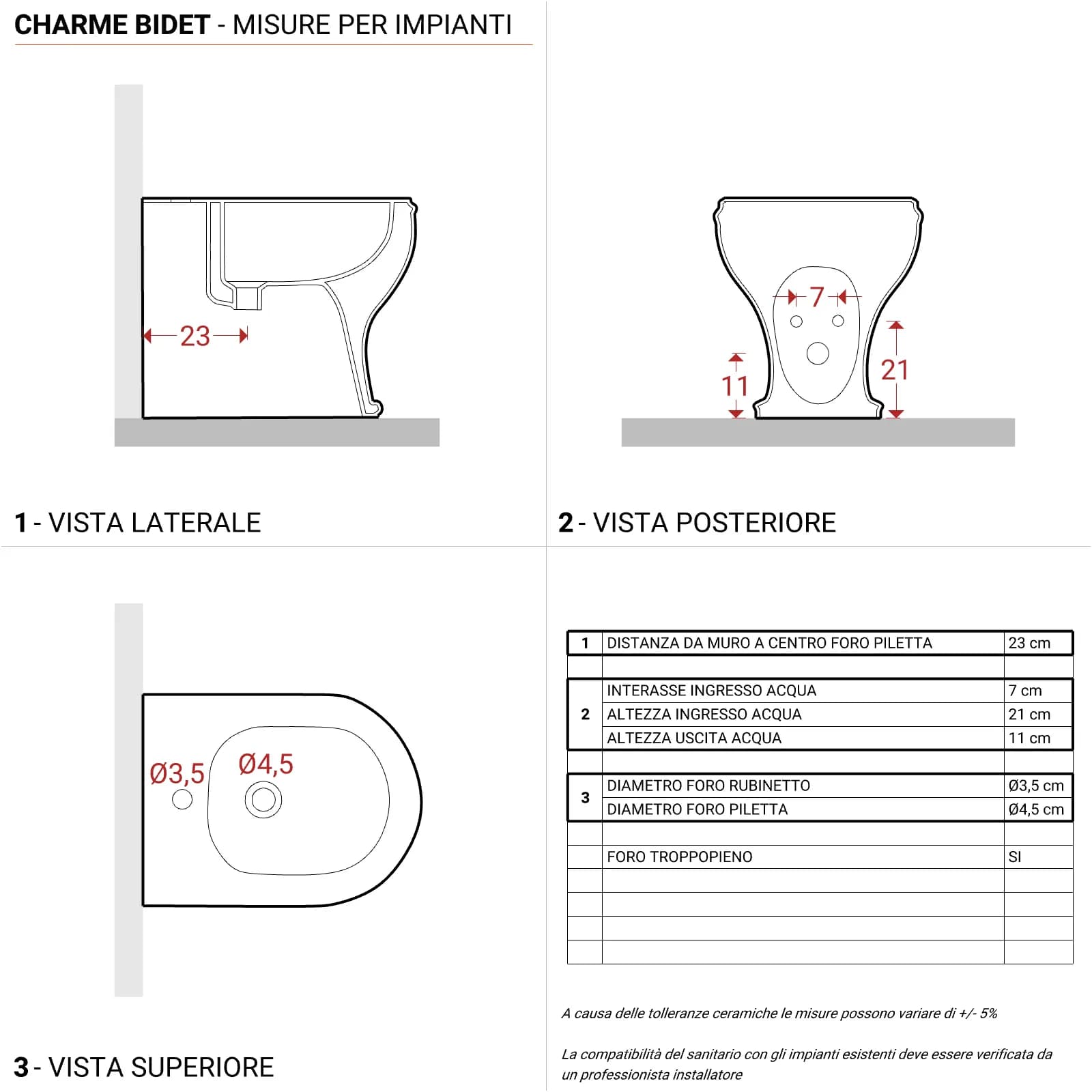 Sanitari filomuro wc con scarico traslato a pavimento Charme di Azzurra con sedile copriwc softclose