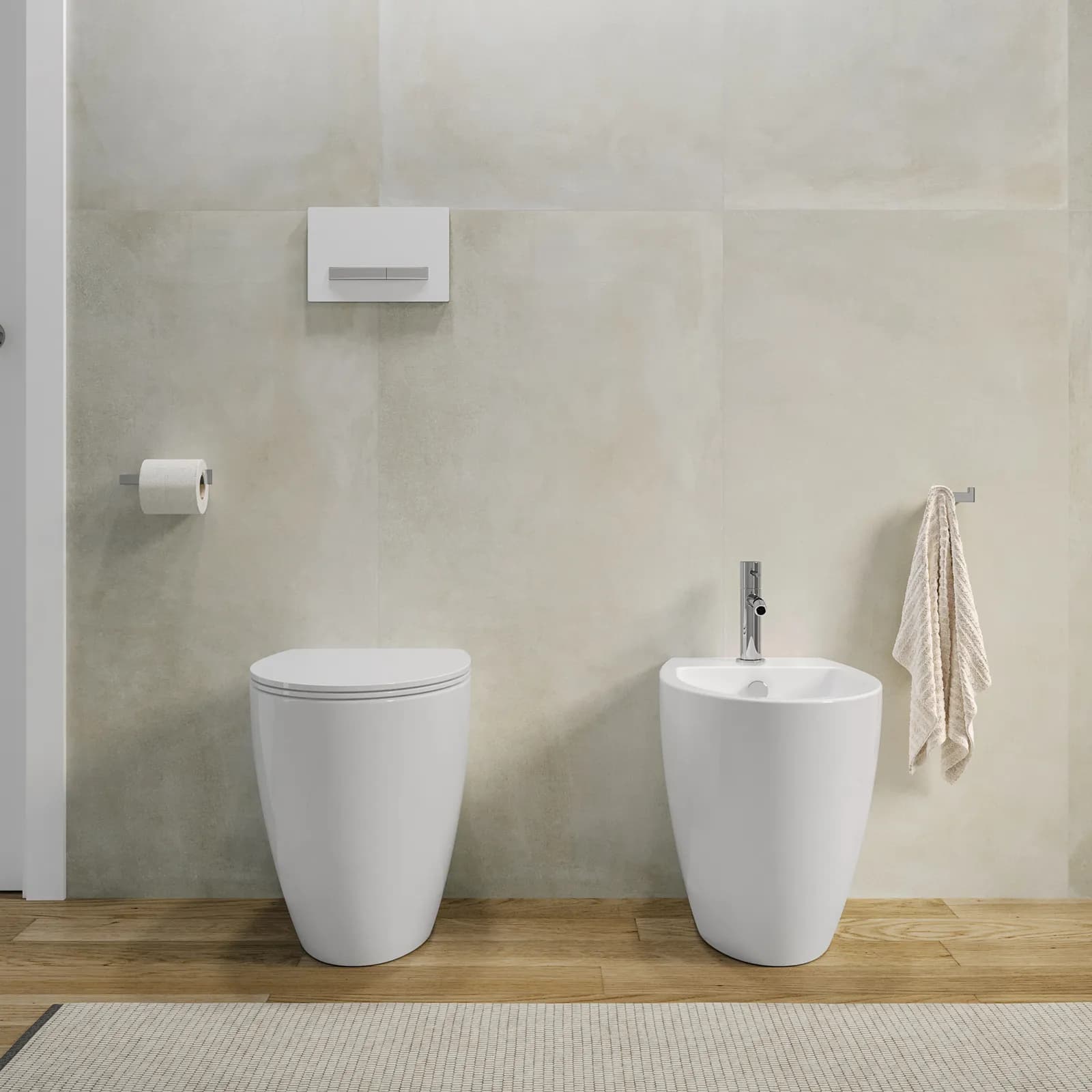 Sanitari filomuro wc rimless copriwc e bidet con troppopieno - LFT Spazio di Simas