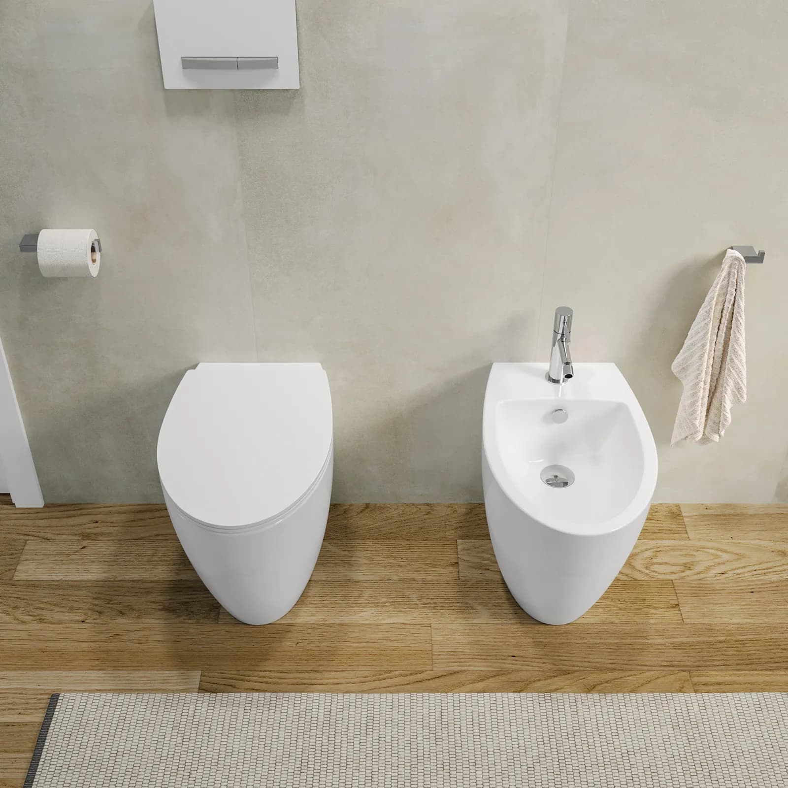 Sanitari filomuro wc rimless copriwc e bidet con troppopieno - LFT Spazio di Simas