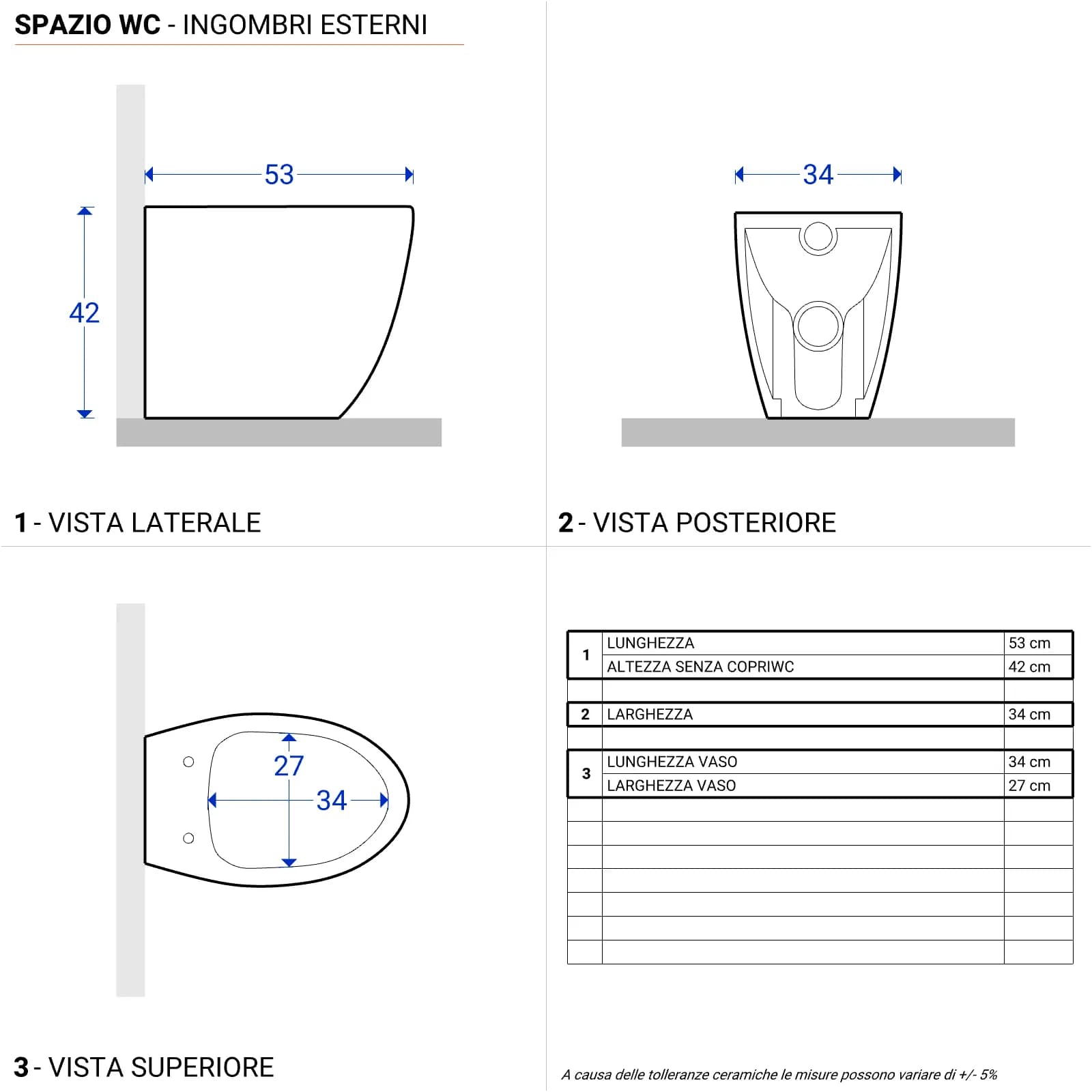 Sanitari filomuro wc rimless copriwc e bidet con troppopieno - LFT Spazio di Simas