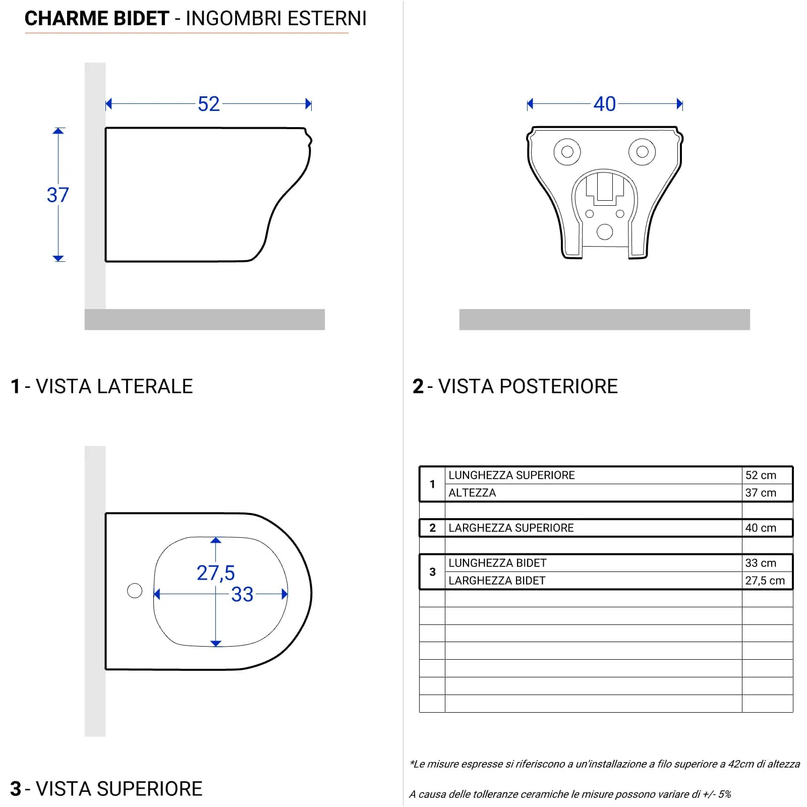 Sanitari sospesi Charme di Azzurra in ceramica con sedile copriwc softclose