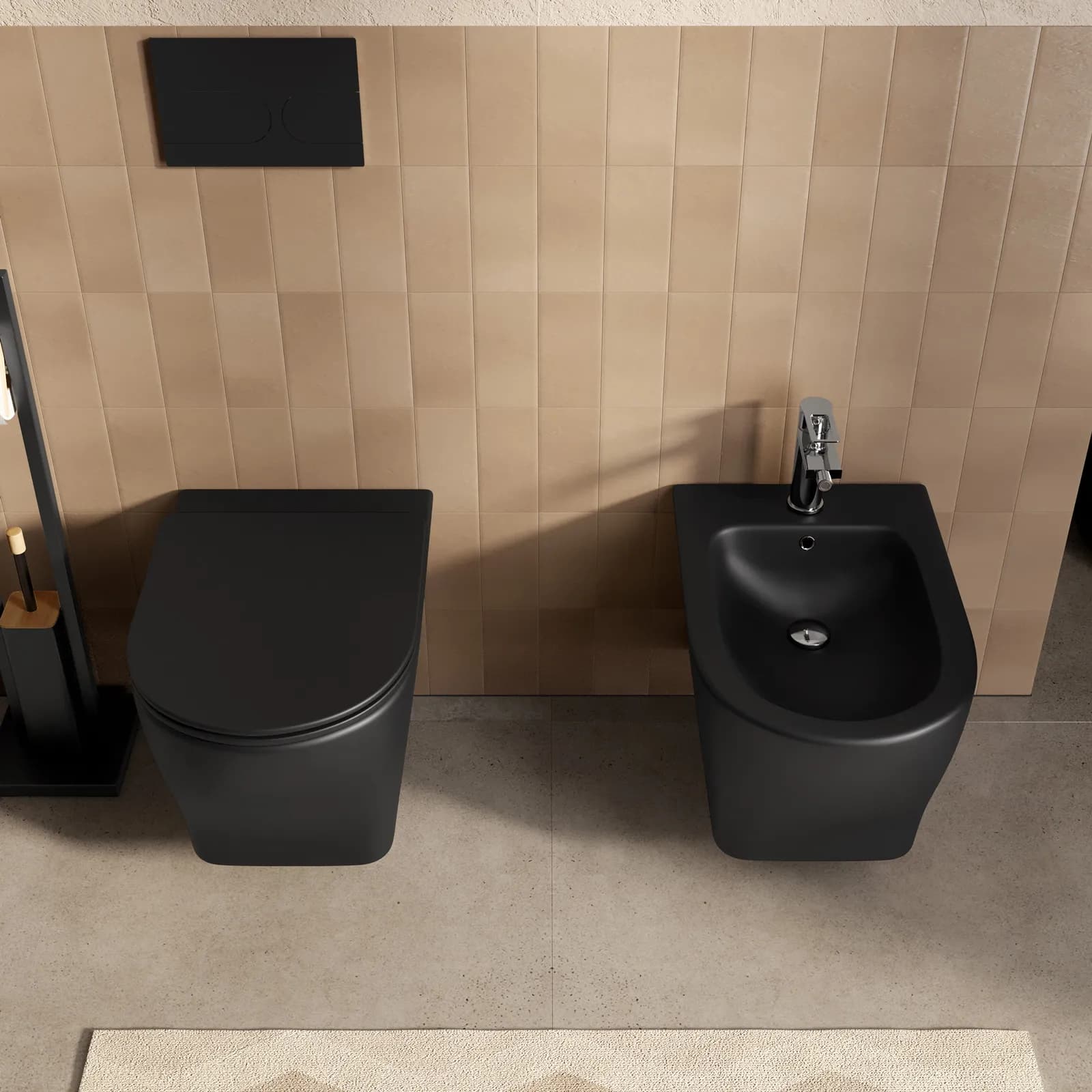 Sanitari sospesi con scarico a vortice in ceramica con copriwc nero opaco - Misty