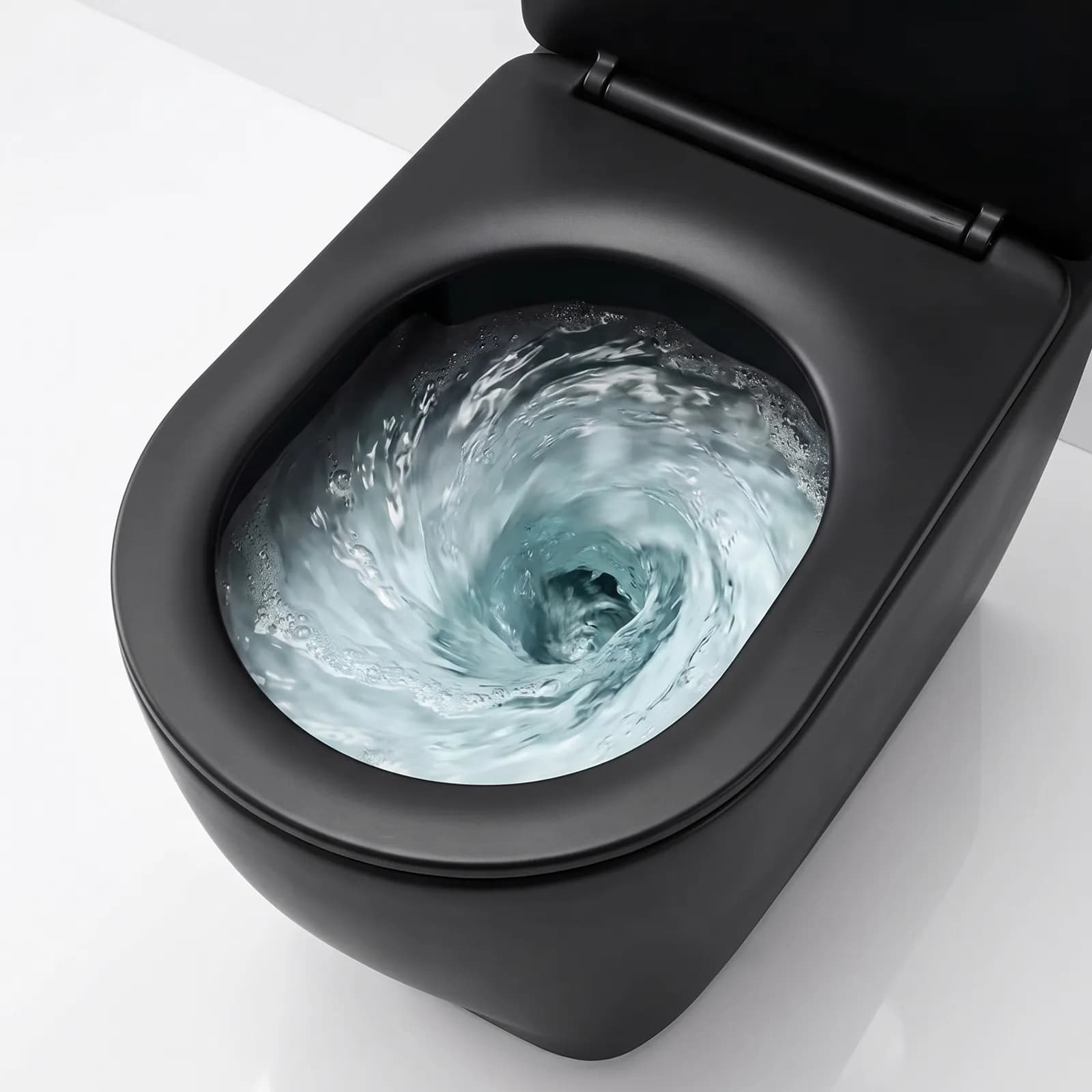 Sanitari sospesi con scarico a vortice in ceramica con copriwc nero opaco - Misty