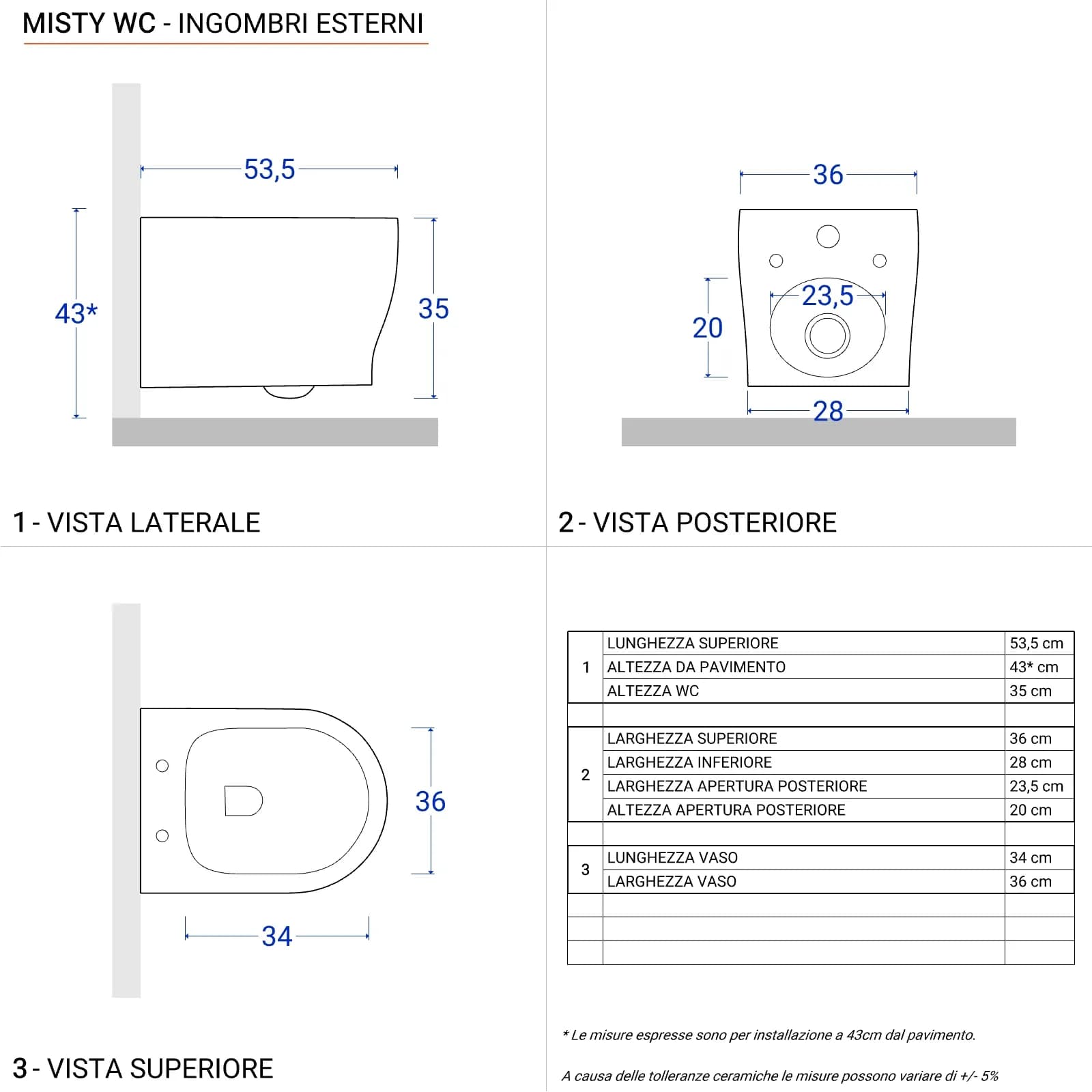 Sanitari sospesi con scarico a vortice in ceramica con copriwc nero opaco - Misty