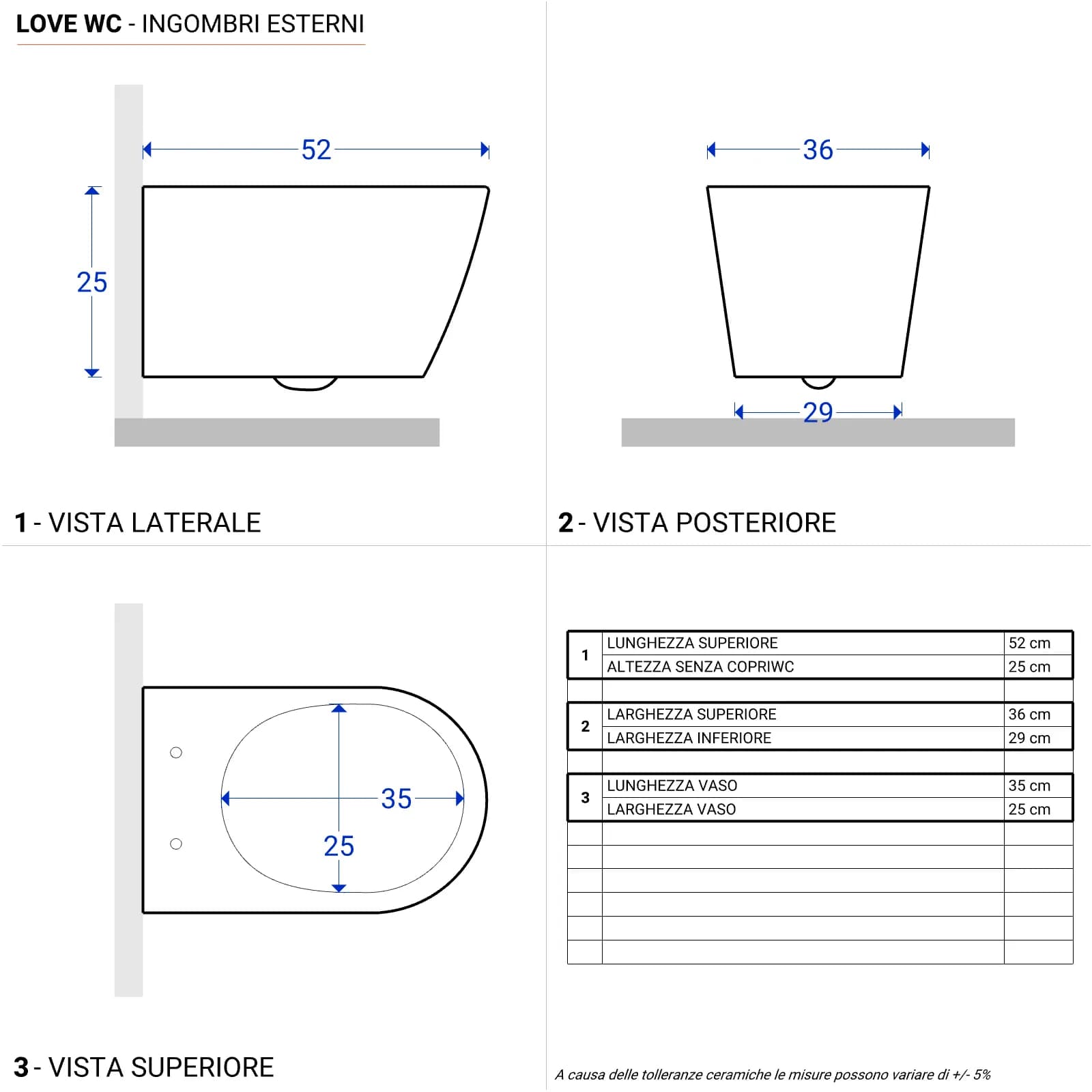 Sanitari sospesi con sedile softclose a sgancio rapido con vaso rimless Love