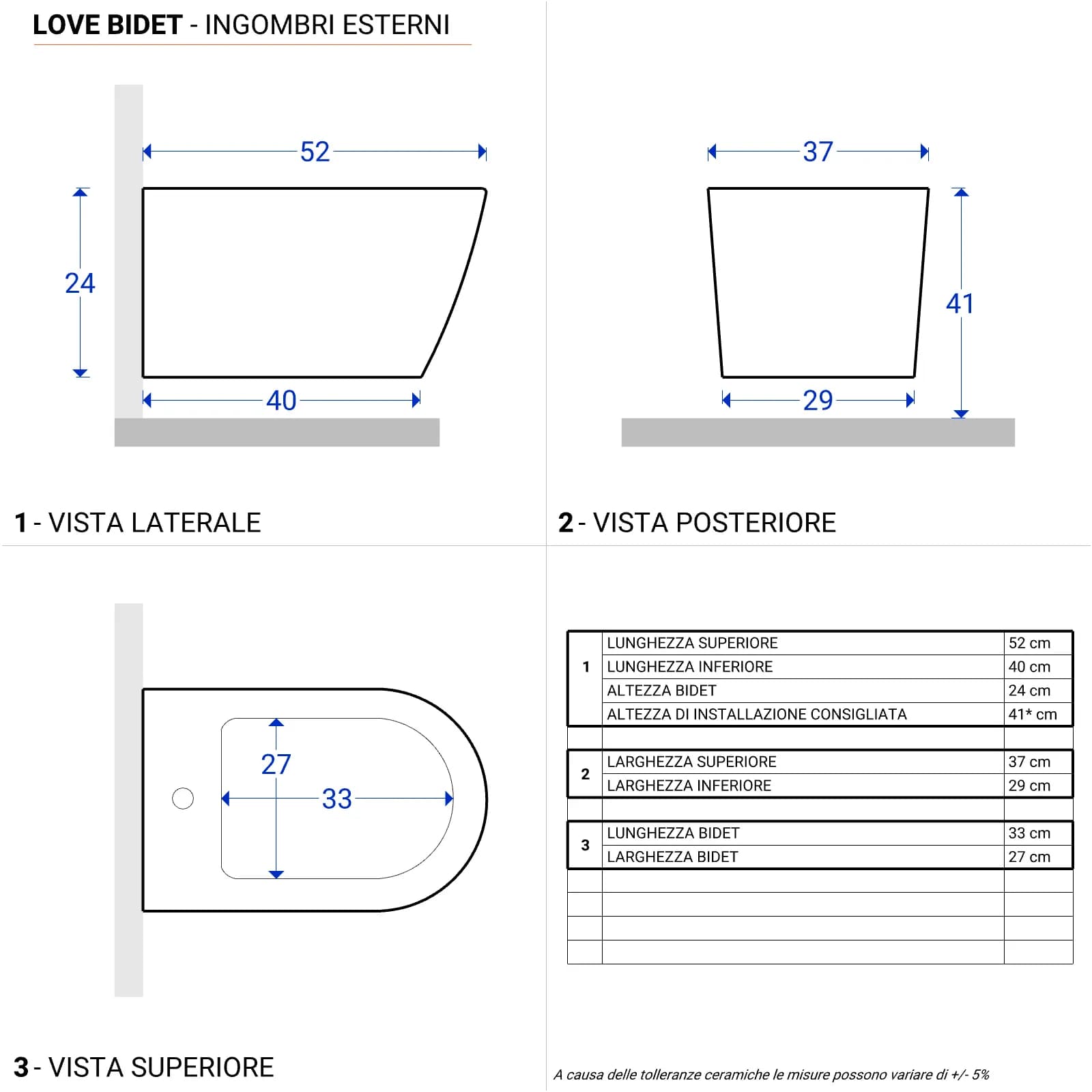 Sanitari sospesi con sedile softclose a sgancio rapido con vaso rimless Love